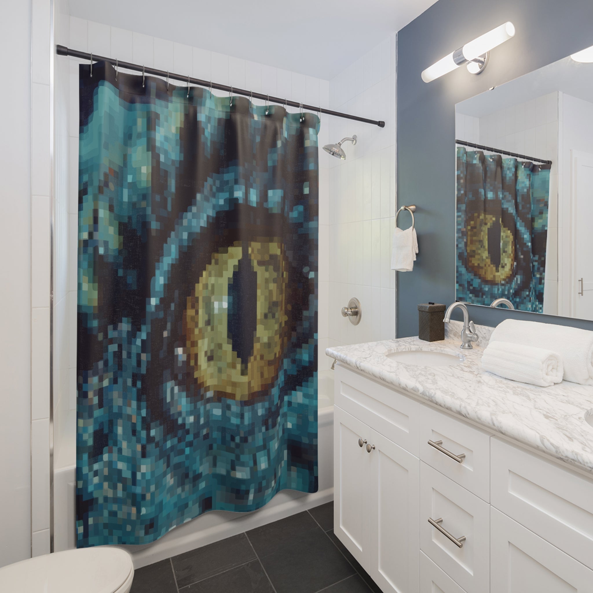 Pixelated Dragon Big Giant Eye Shower Curtain