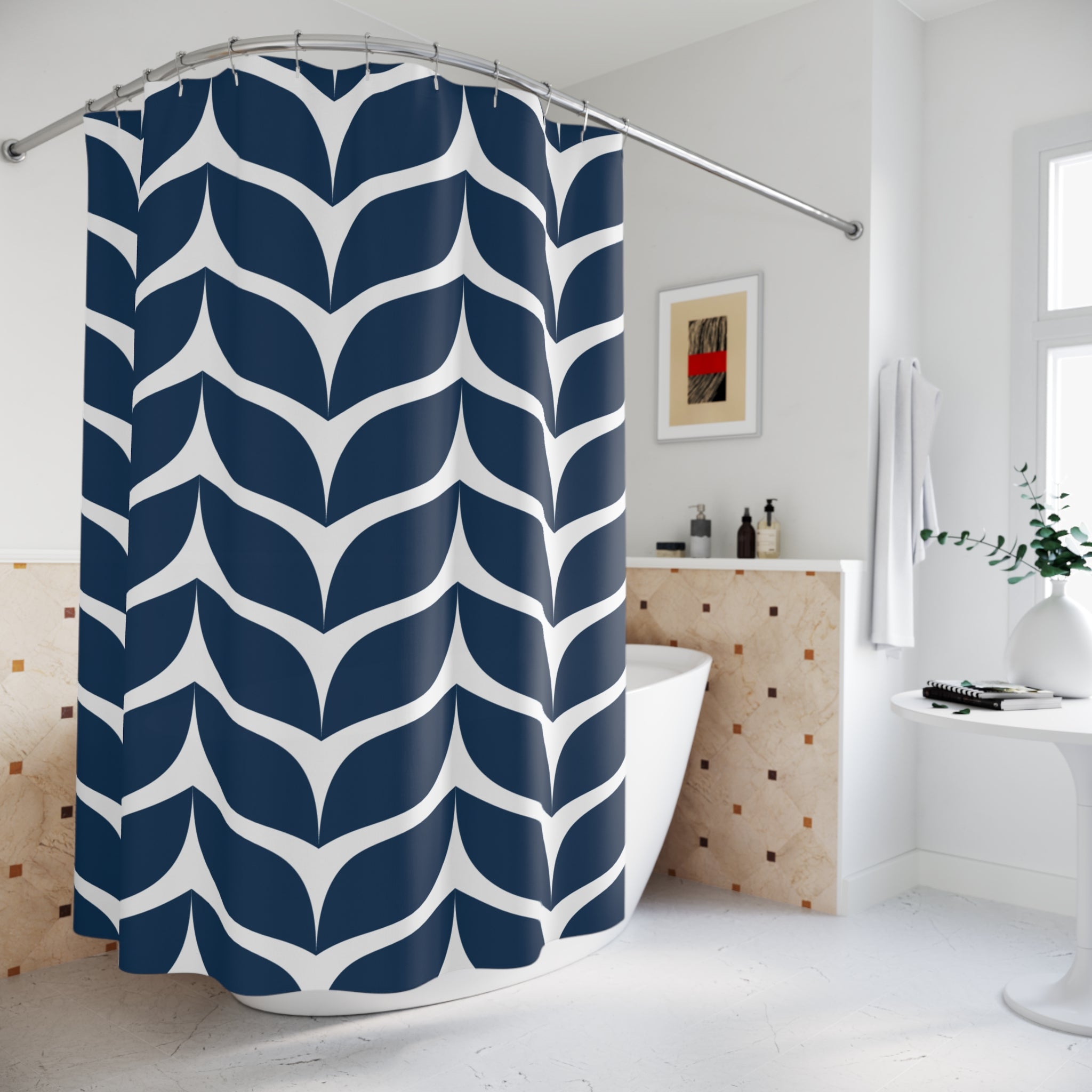 Blue Whale Tails Pattern Shower Curtain