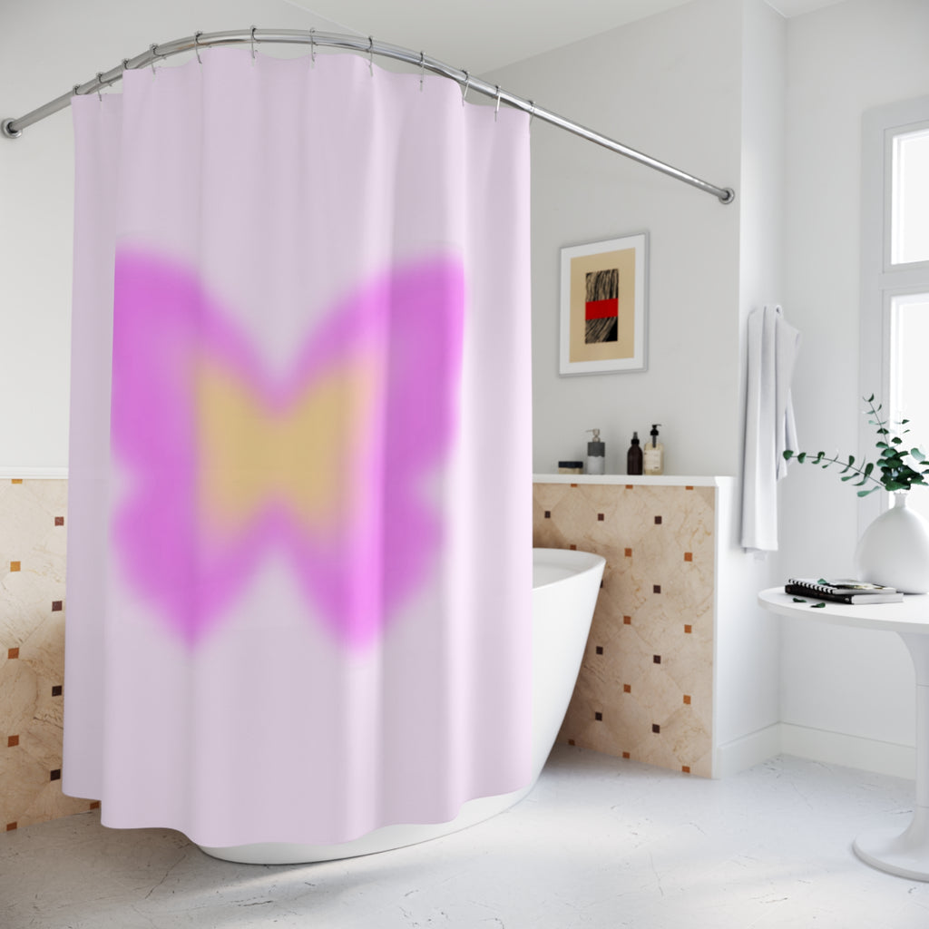 Aura Butterfly Bliss Shower Curtain | Floral Bathroom Decor, Boho Shower Curtain, Spring Vibes, Gift for Nature Lovers, Pink Butterfly Design