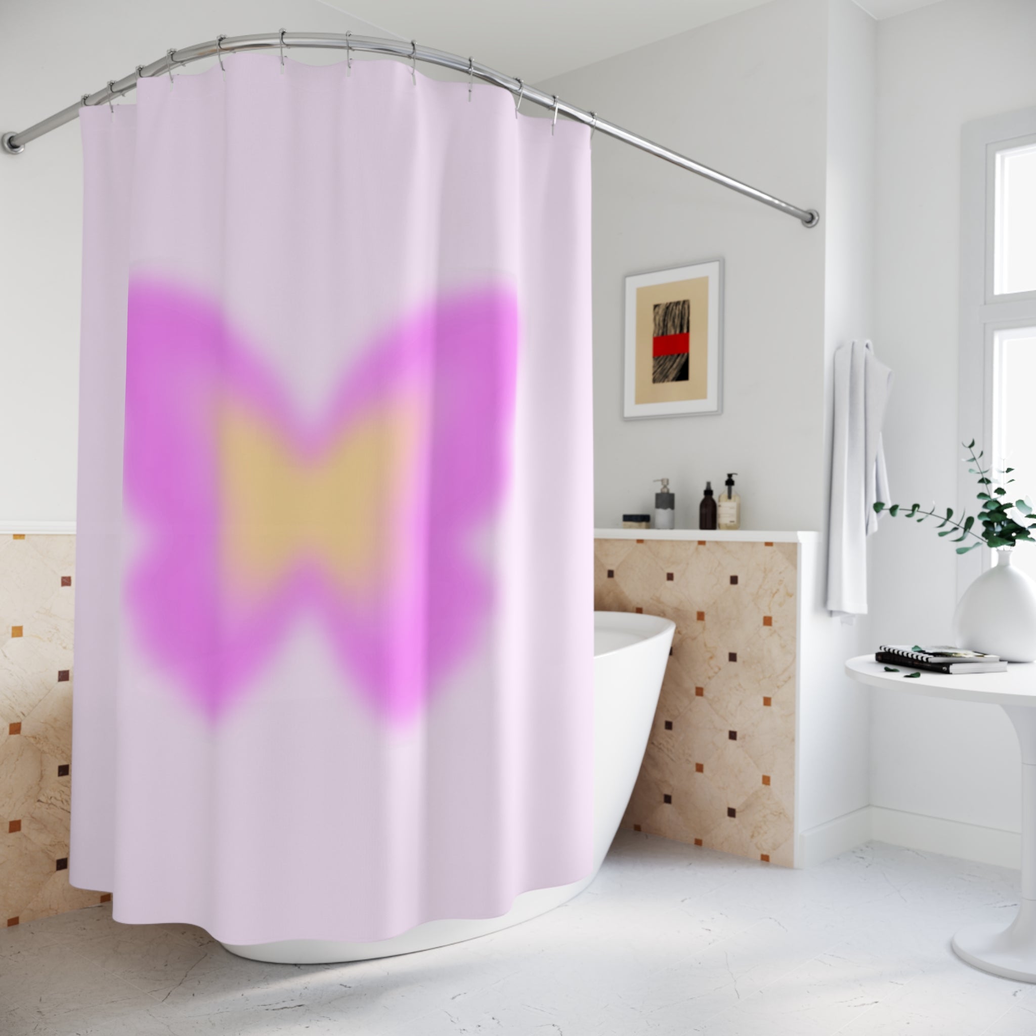 Aura Butterfly Bliss Shower Curtain | Floral Bathroom Decor, Boho Shower Curtain, Spring Vibes, Gift for Nature Lovers, Pink Butterfly Design