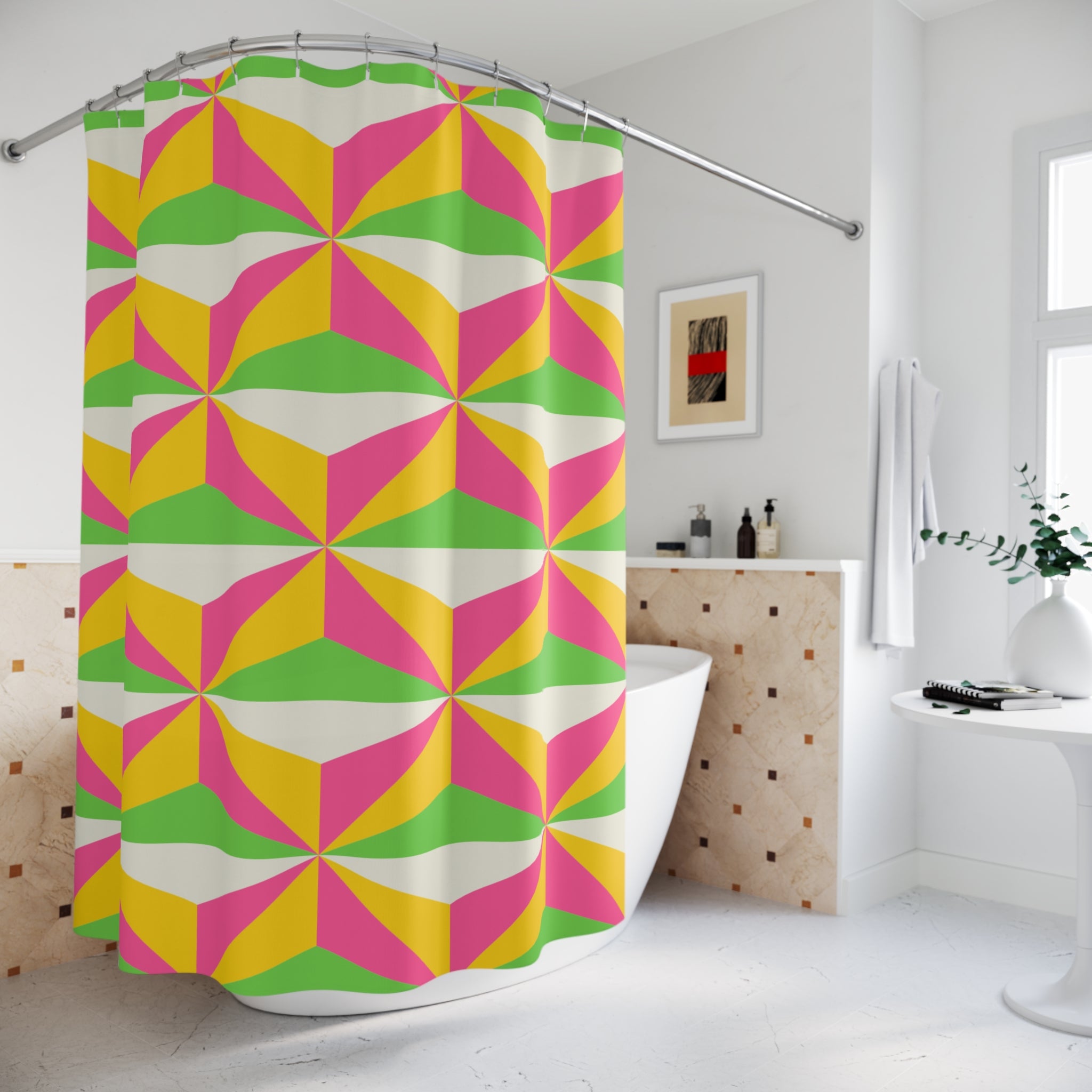 Vibrant Geometric Shower Curtain, Modern Bathroom Decor, Colorful Home Style, Boho Chic, Gift for Housewarming, Fun and Stylish