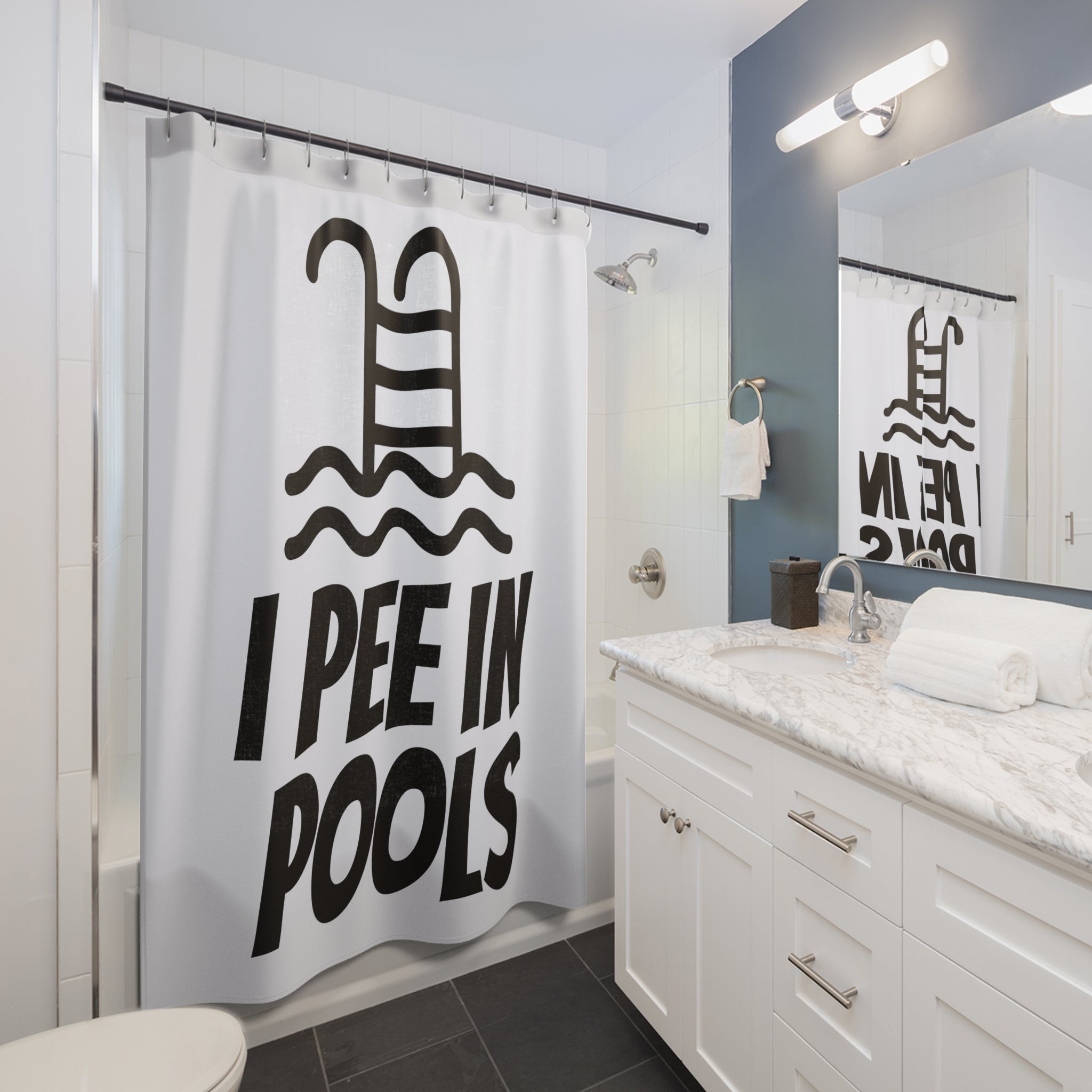 I Pee in Pools Shower Curtain, Funny Bathroom Decor, Pool Party Gift, Summer Vibes Decor, Novelty Home Accessory