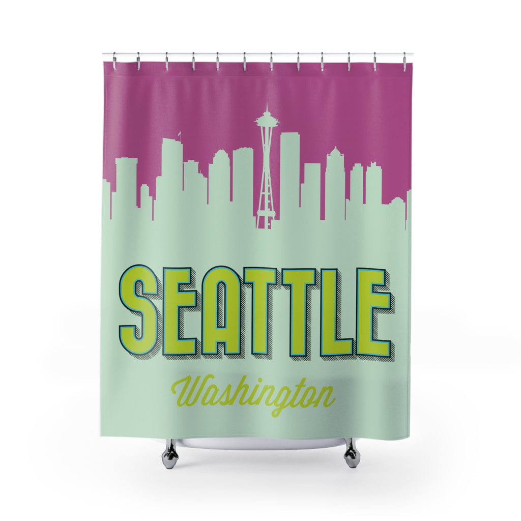 Seattle Skyline Pink Shower Curtain - Vibrant Home Decor for Bathroom, Unique Gift for Seattle Lovers, Travel Souvenir, Cityscape Design