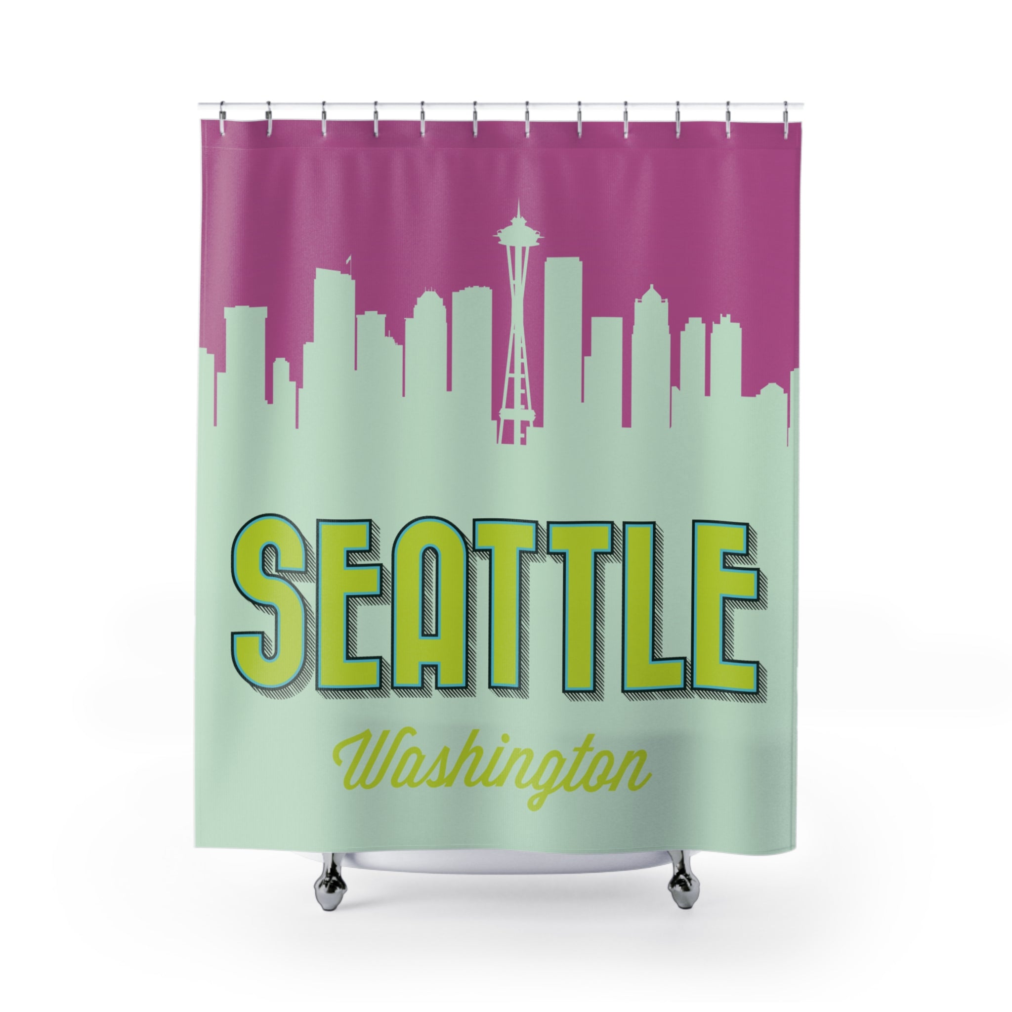 Seattle Skyline Pink Shower Curtain - Vibrant Home Decor for Bathroom, Unique Gift for Seattle Lovers, Travel Souvenir, Cityscape Design