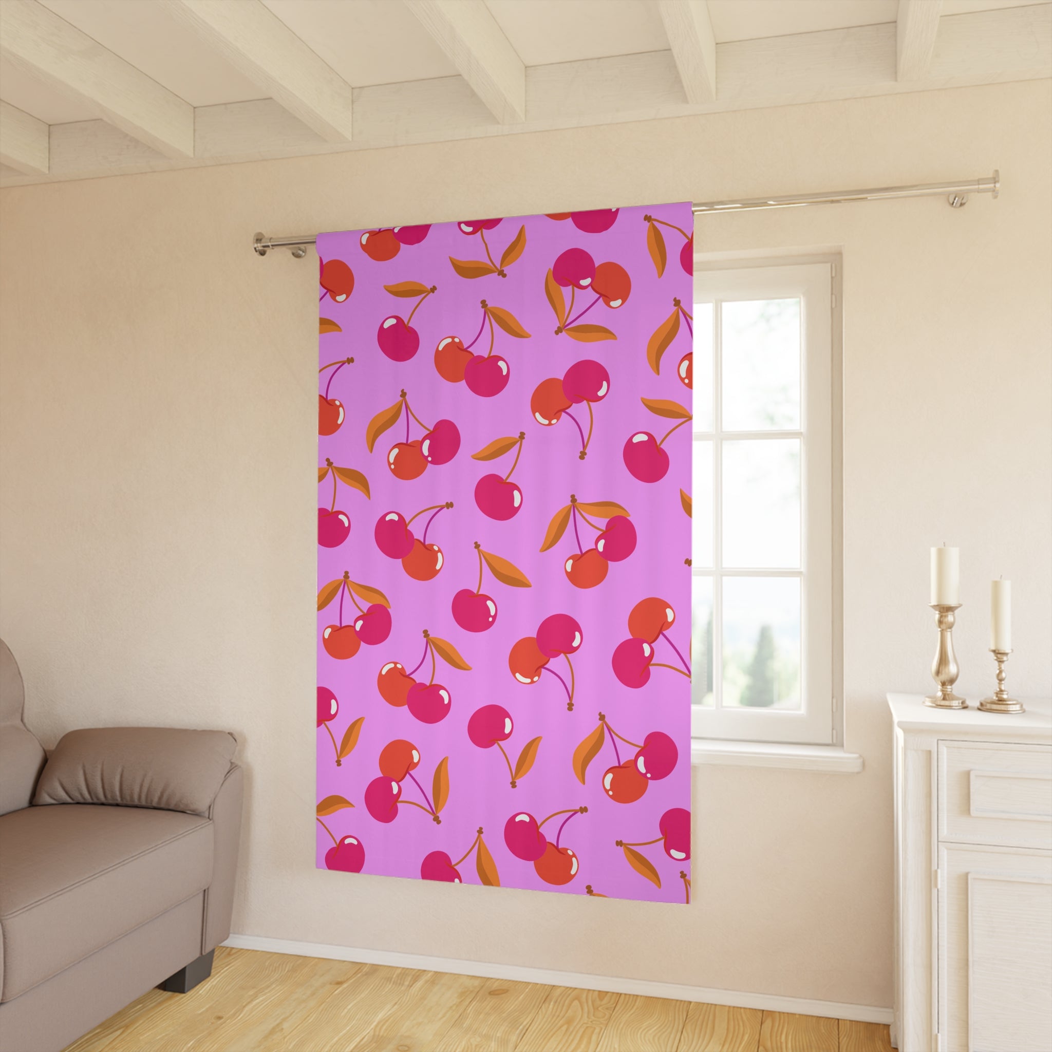 Charming Pink Cherry Pattern Blackout Window Curtain