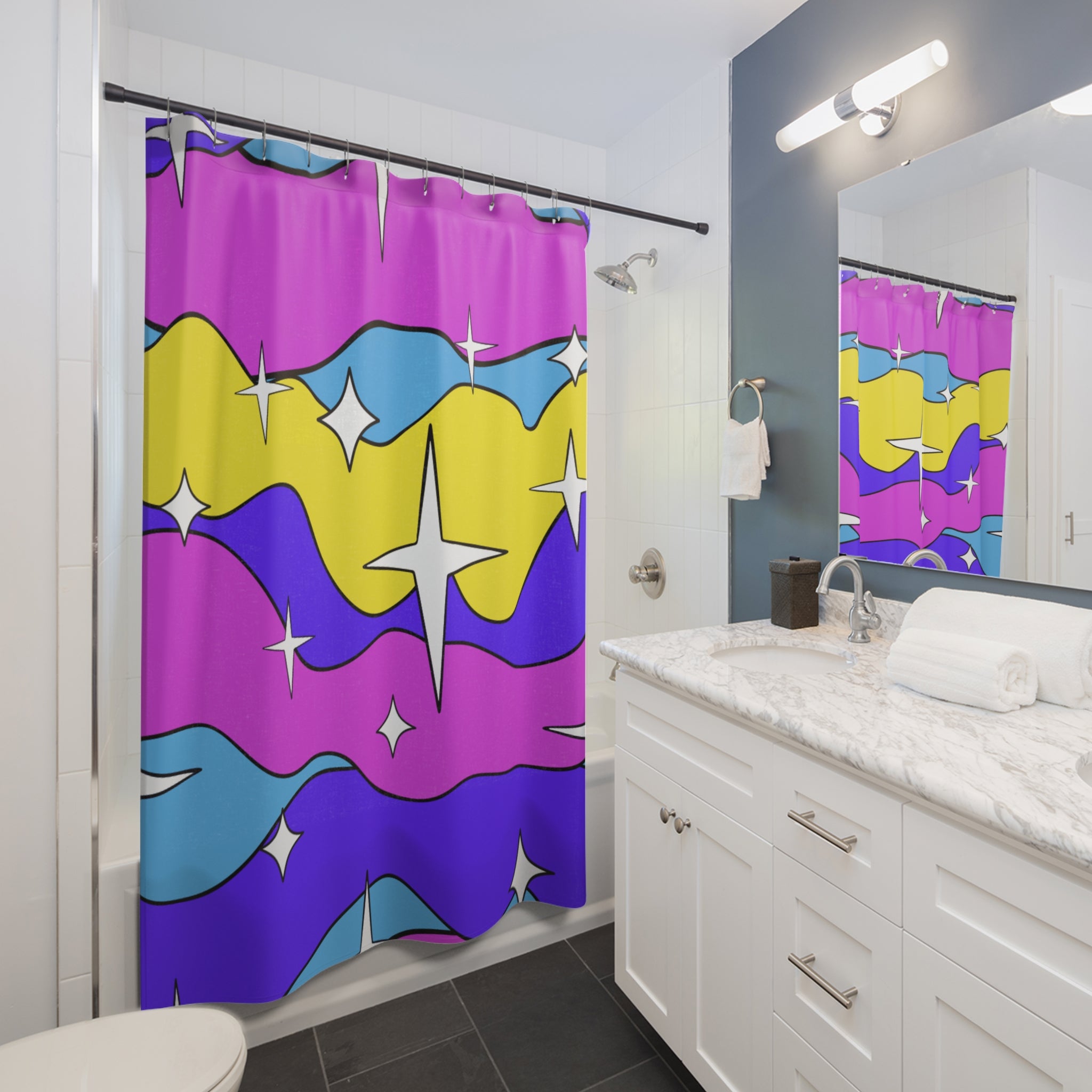 Genie Swirly Stars Shower Curtain