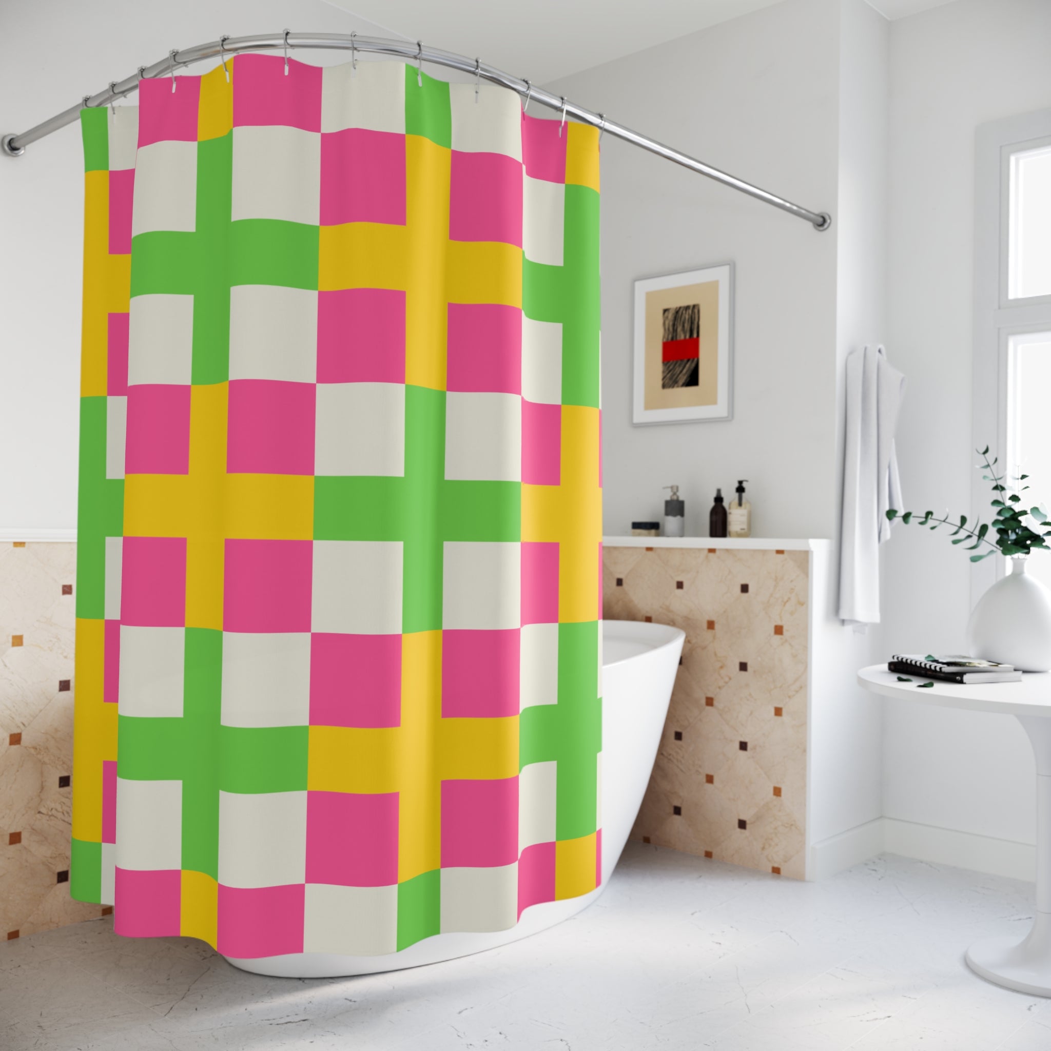 Vibrant Geometric Shower Curtain - Colorful Bathroom Decor, Fun Gift for Home, Modern Design, Spring Refresh, Unique Showers