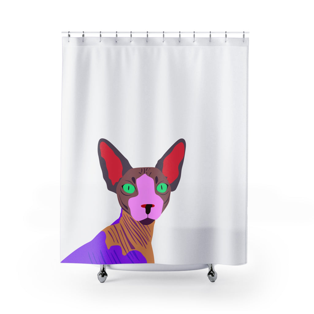 Bold AF Colorful Sphynx Cat on Off White Shower Curtain