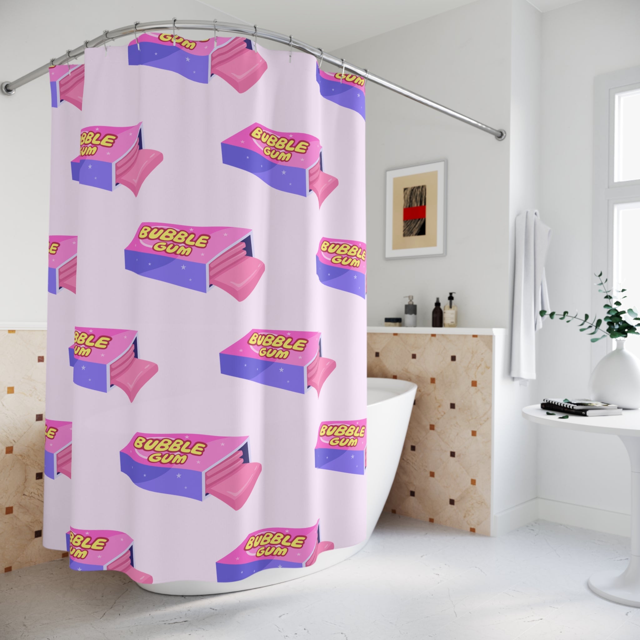 Bubble Gum Shower Curtain - Fun Bathroom Decor, Retro Vibe, Kids' Room, Gift Idea, Colorful Bathroom Accessory