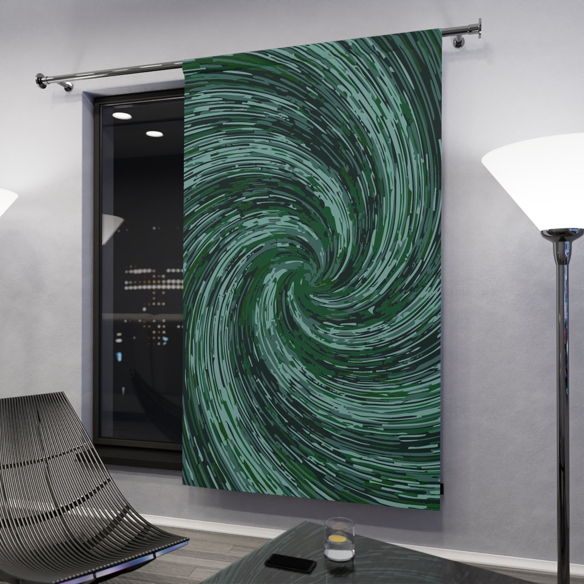 Abstract Green Swirly Temple Blackout Window Curtain