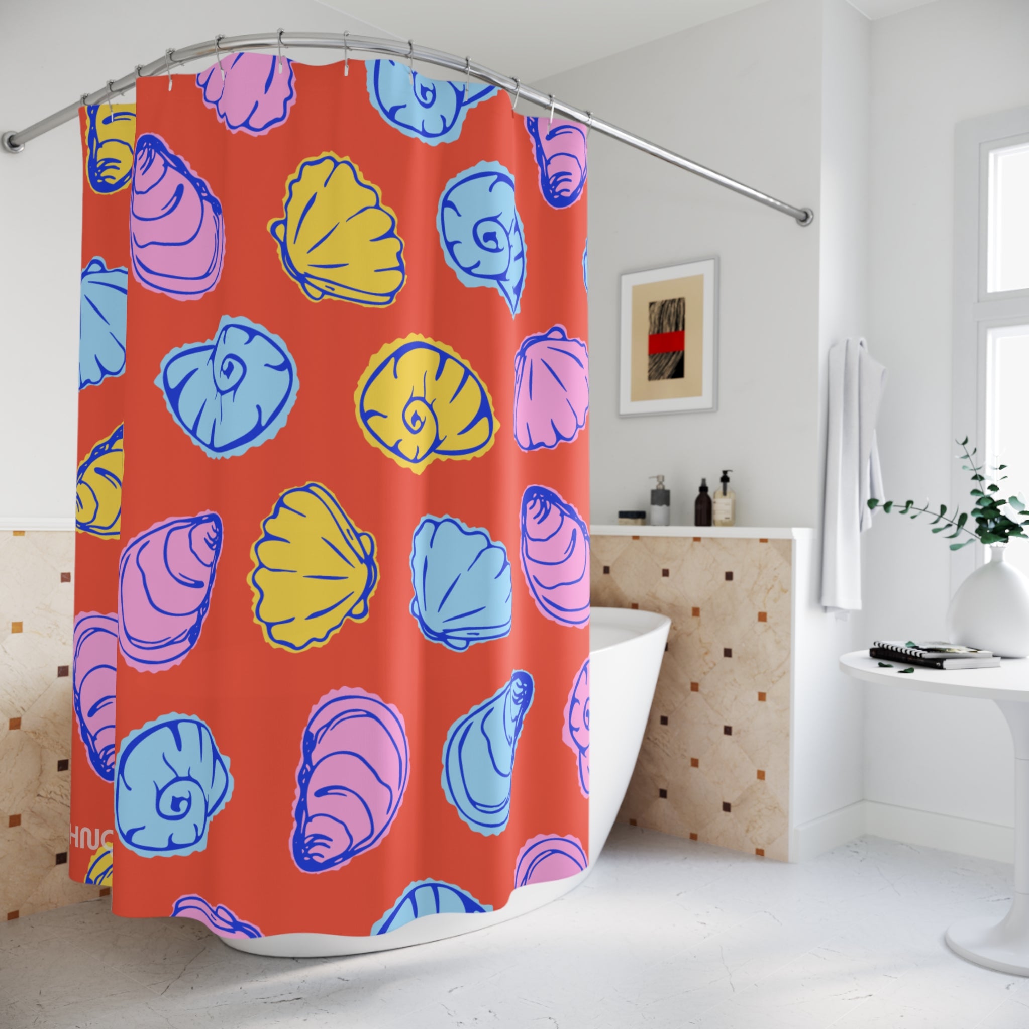 Colorful Shells Shower Curtain Pattern | Nautical Beach Decor, Coastal Bathroom, Ocean Theme Decor, Holiday Gift