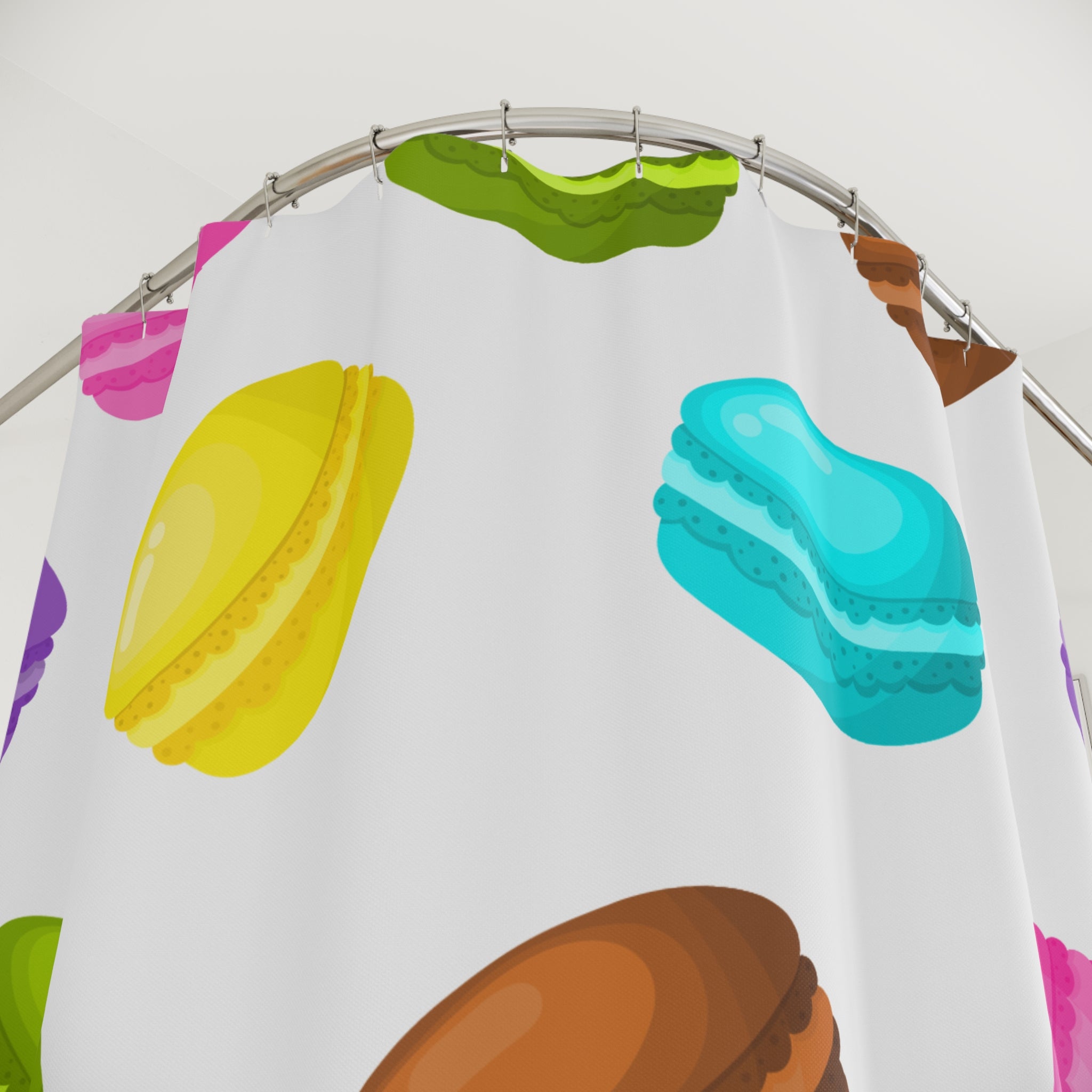 Colorful Macaron Patterned  Shower Curtain - Fun Bathroom Decor, French Pastry Design, Kitchen or Bath Accessory, Gift for Food Lovers