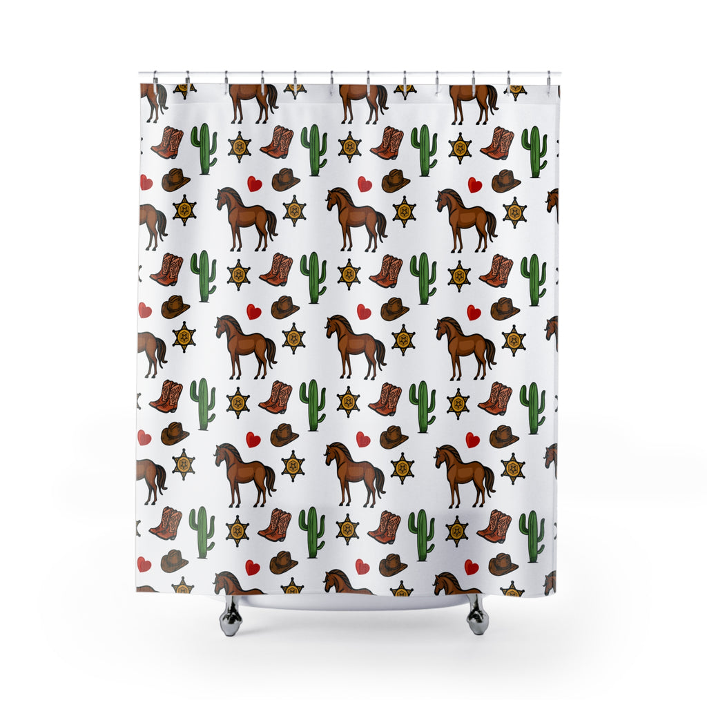 Texas Living Western-Themed Shower Curtain, Rustic Bathroom Decor, Horse and Cactus Design, Cowboy Style, Perfect for Country Homes
