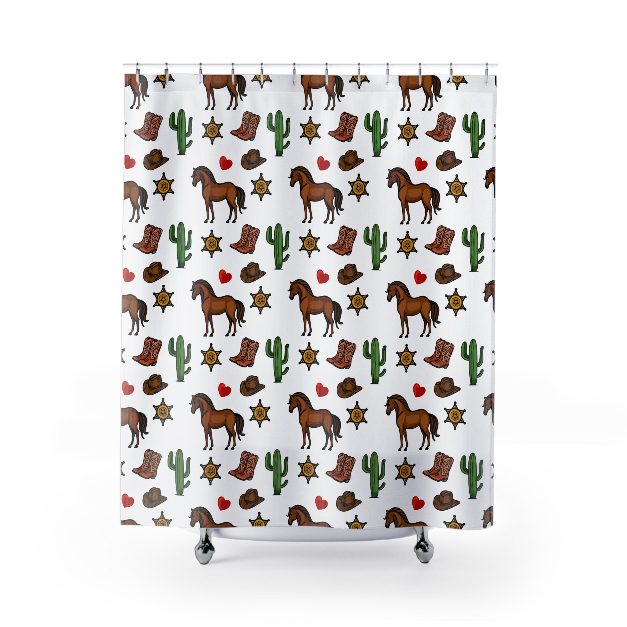 Texas Living Western-Themed Shower Curtain, Rustic Bathroom Decor, Horse and Cactus Design, Cowboy Style, Perfect for Country Homes