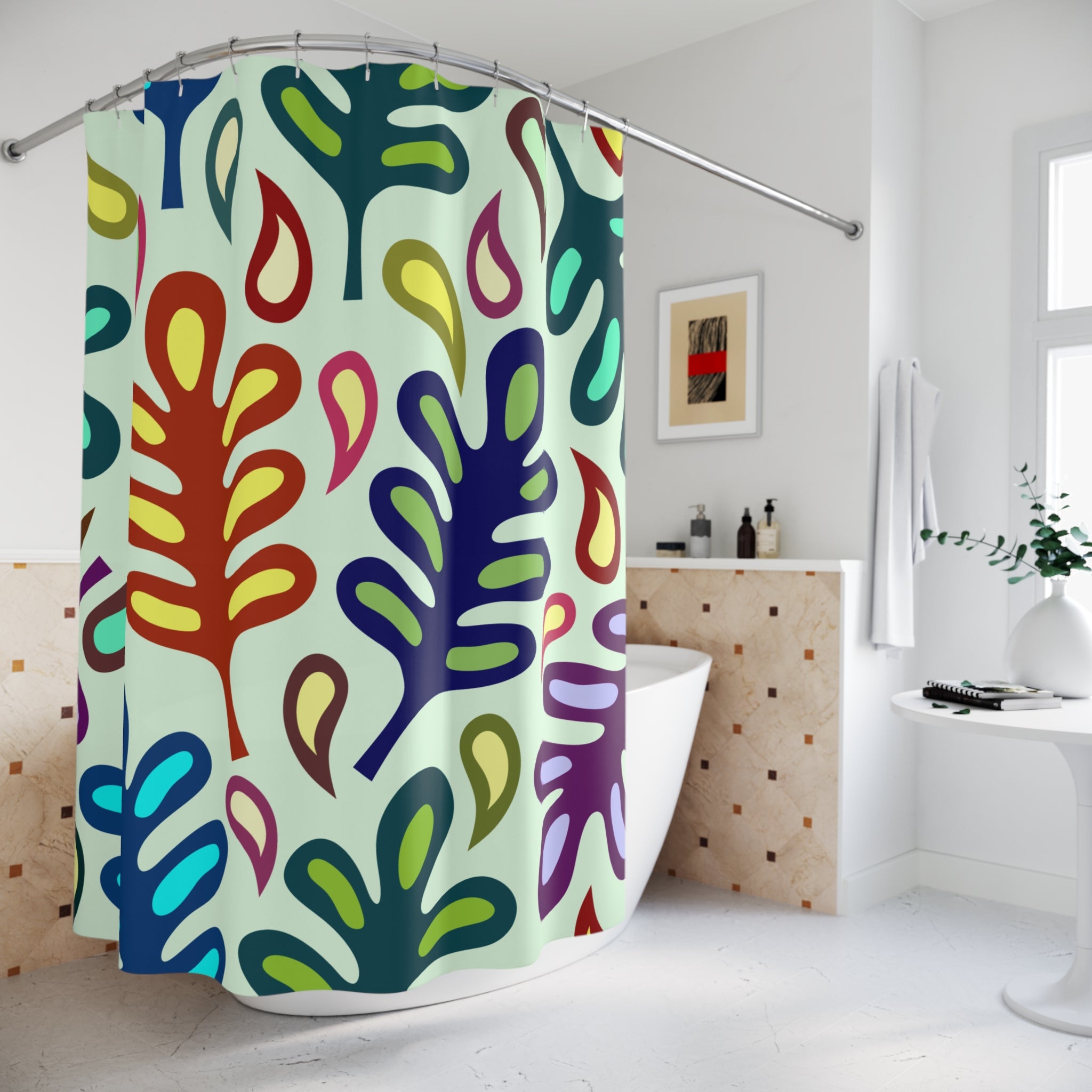Vibrant Leaf Shower Curtain - Colorful Bathroom Decor, Modern Design, Tropical Vibe, Gift for Home, Nature Lover's Accent