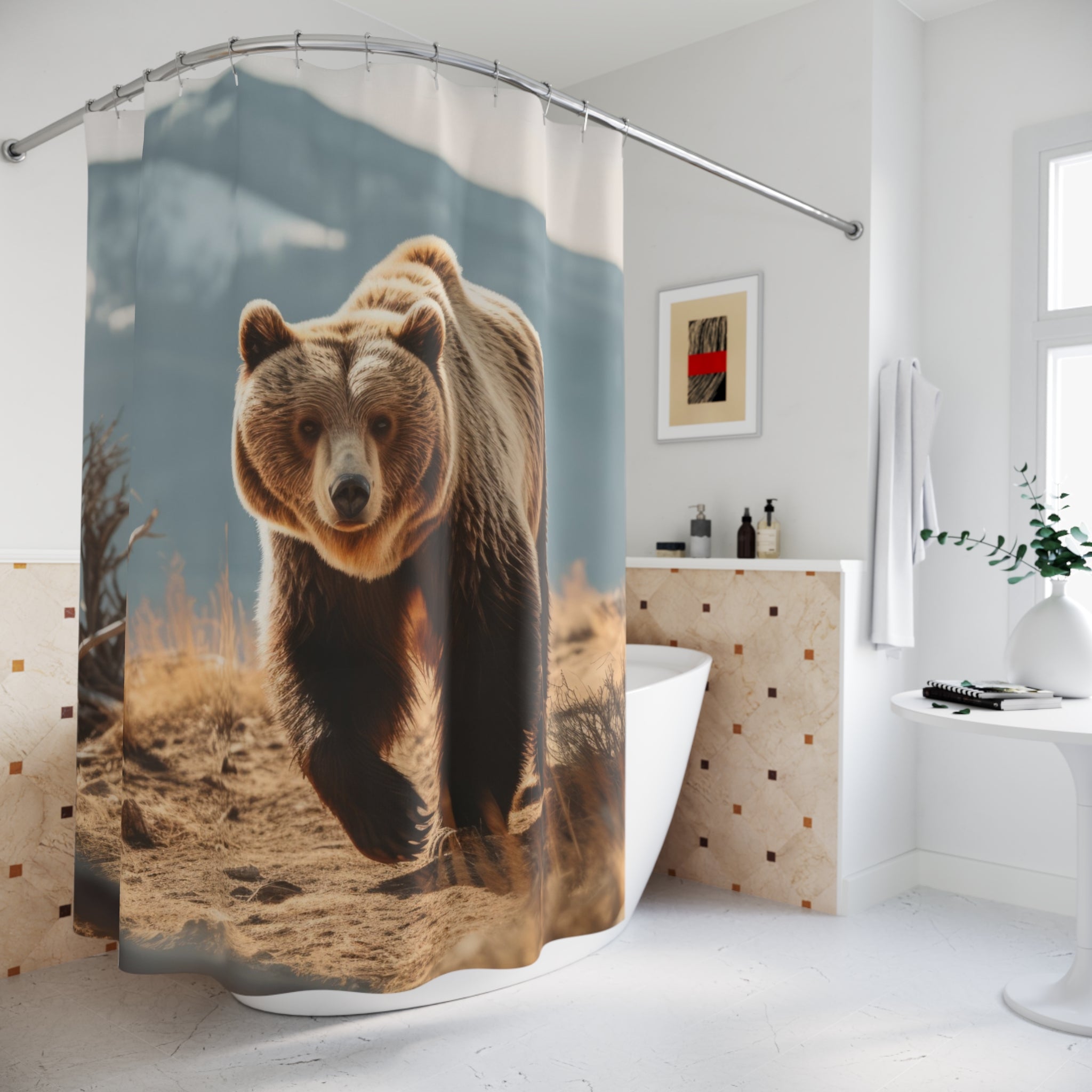 Wild Grizzly Bear Shower Curtain | Nature Decor, Bathroom Essentials, Gift for Wildlife Lovers, Rustic Home Accent, Animal Bathroom Decor