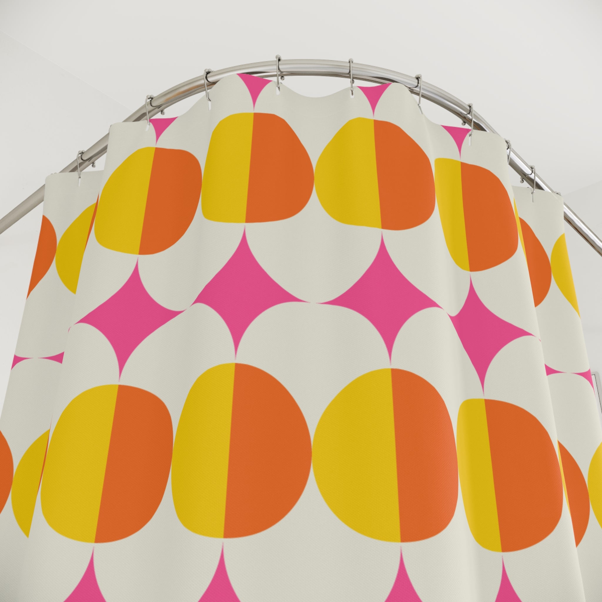 Retro Geometric Shower Curtain, Bright Colorful Bathroom Decor, Fun Home Accessories, Vibrant Gift for Housewarming, Modern Bathroom Art