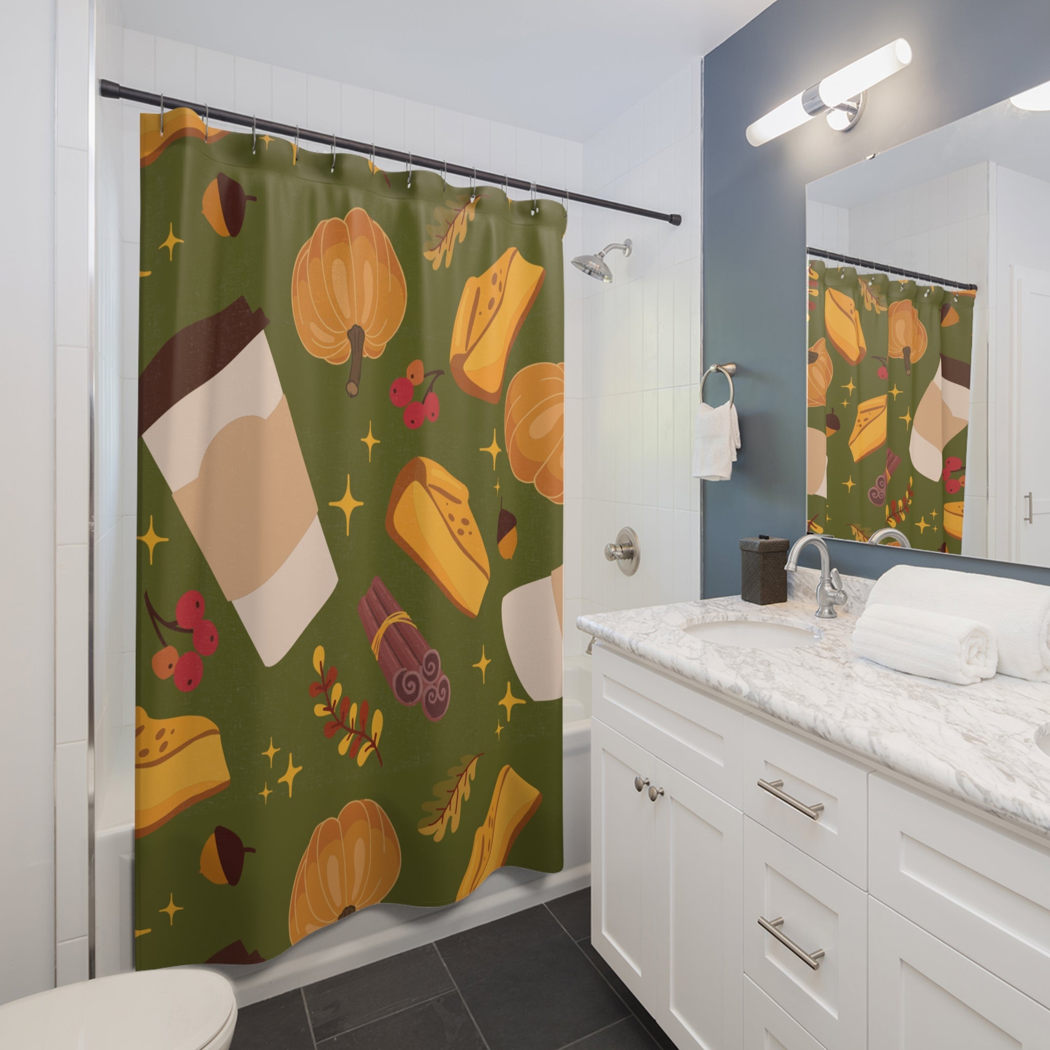 Autumn Harvest Shower Curtain - Cozy Fall Decor, Pumpkin Spice Kitchen, Seasonal Bathroom, Thanksgiving Home Accent, Festive Home Decor