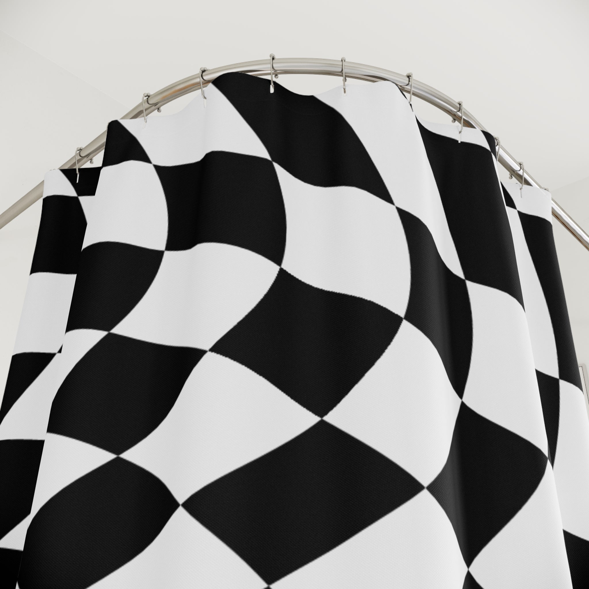 Checkered Warped in Time Pattern Shower Curtain