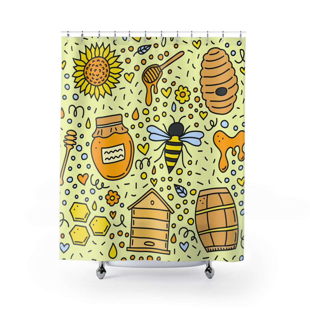 Bee & Honey Shower Curtain, Nature-Themed Decor, Cute Bathroom Accessory, Gift for Beekeepers, Summer Vibe, Eco-Friendly Home