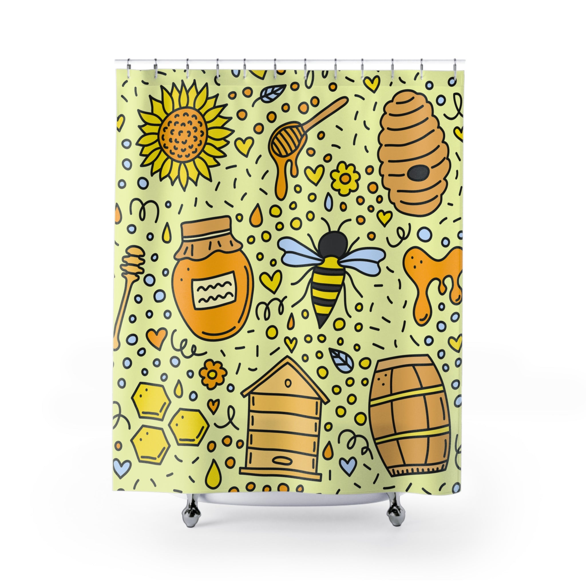 Bee & Honey Shower Curtain, Nature-Themed Decor, Cute Bathroom Accessory, Gift for Beekeepers, Summer Vibe, Eco-Friendly Home