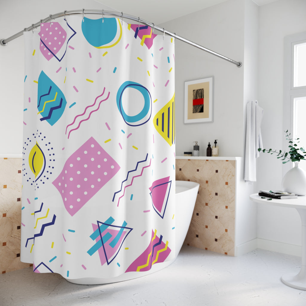 90s Style Geometric Pattern Shower Curtain
