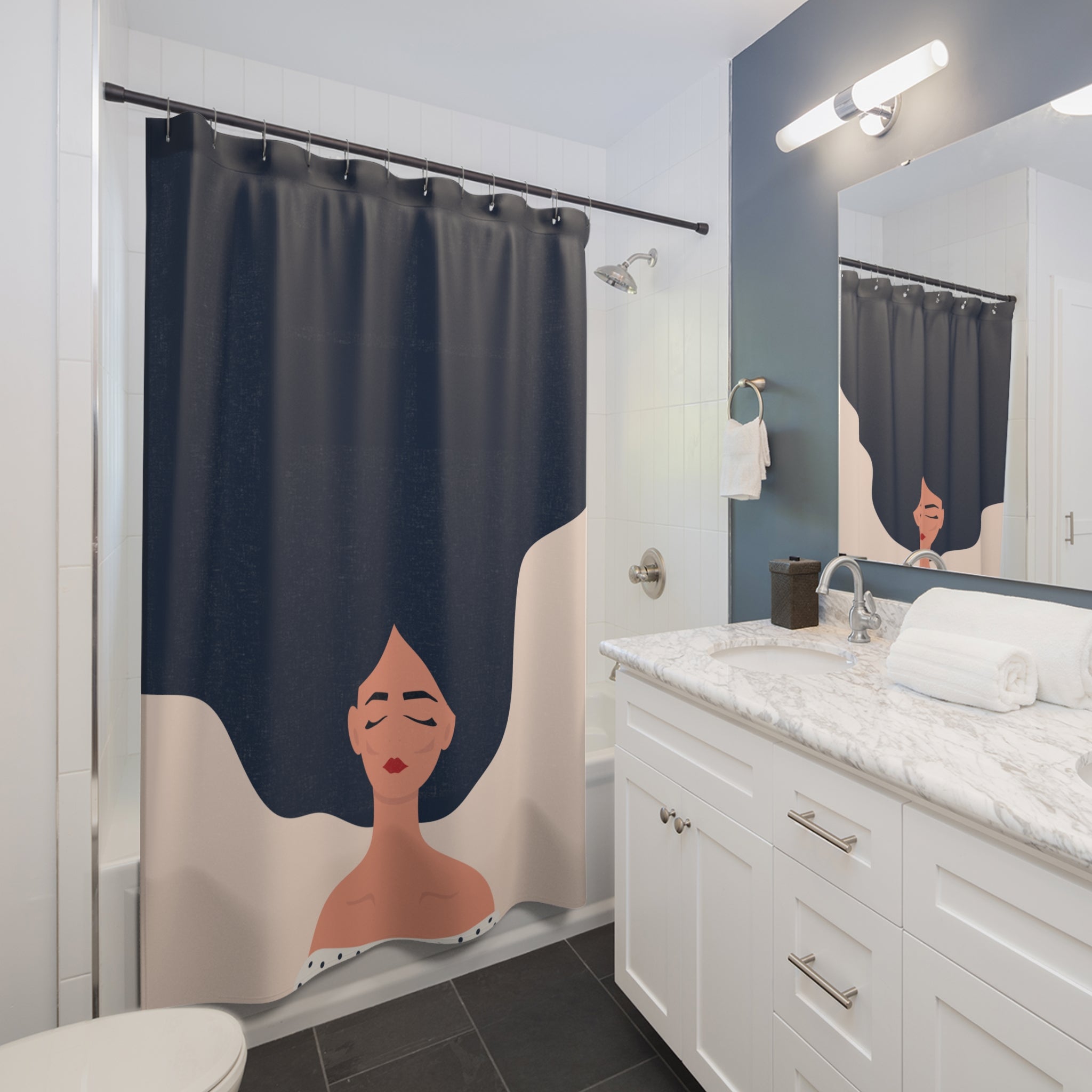 Elegant Woman Minimalist Shower Curtain, Modern Bathroom Decor, Spa Vibe, Gift for Her, Self-Care Aesthetic, Home Decor