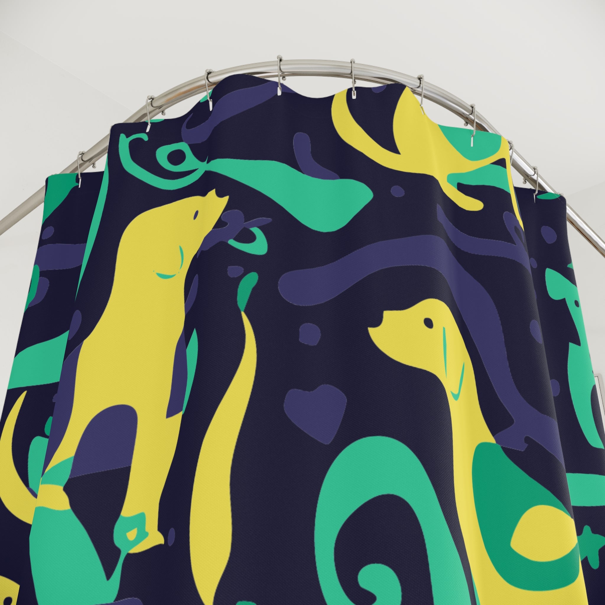 Whimsical Greenish Dog Swirl Shower Curtain
