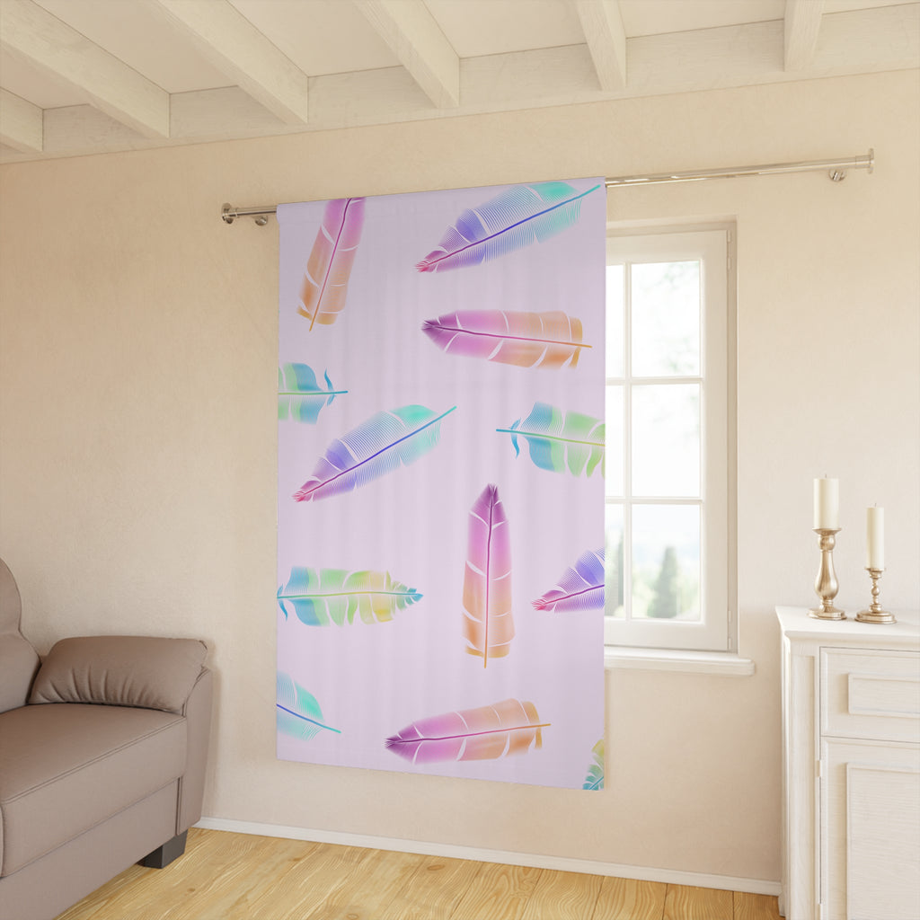 Boho Rainbow Feather Pattern Blackout Window Curtain