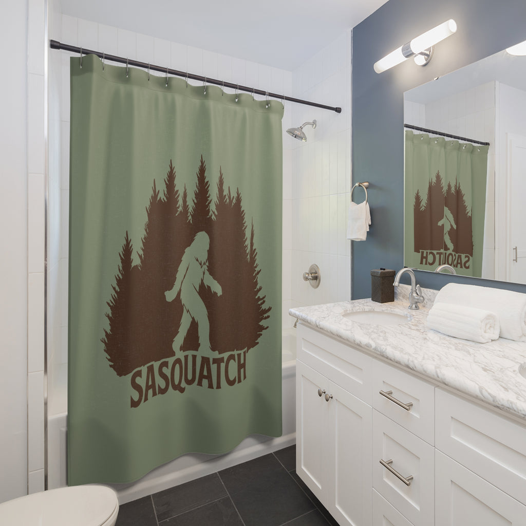 Sasquatch Forest Green Shower Curtain, Forest Bathroom Decor, Bigfoot Gift, Nature Inspired, Rustic Home Decor, Unique Gift for Outdoorsy