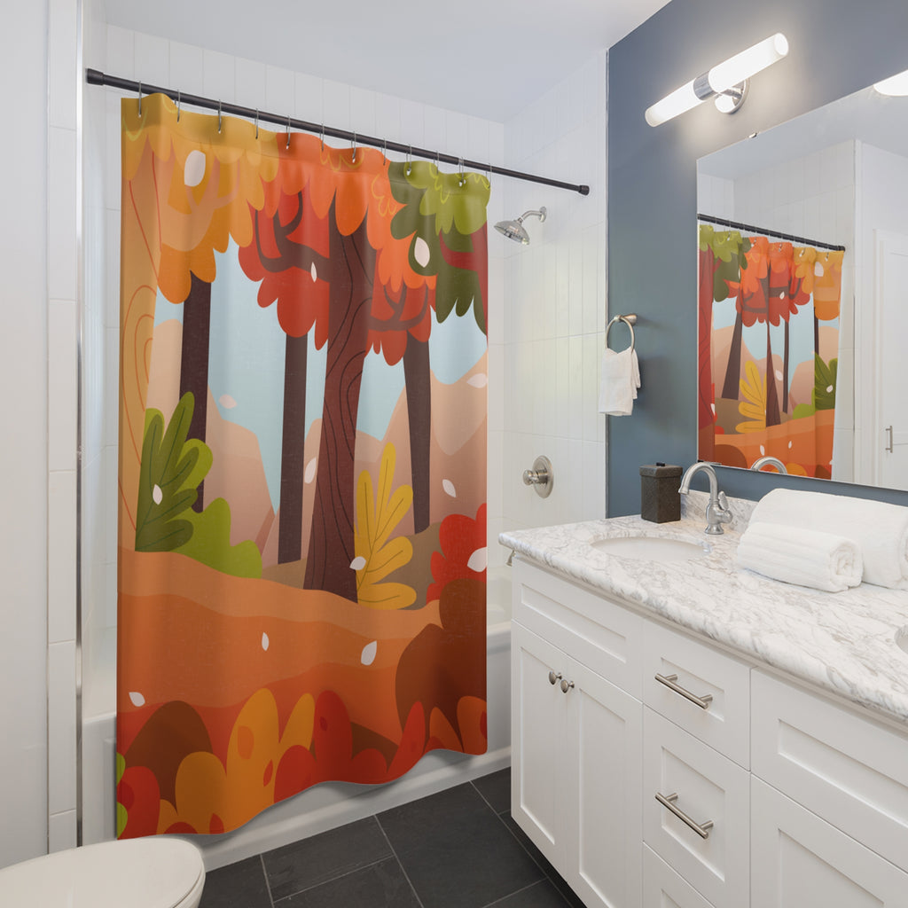 Autumn Forest Shower Curtain, Cozy Bathroom Decor, Nature Lover Gift, Fall Home Accent, Seasonal Celebration