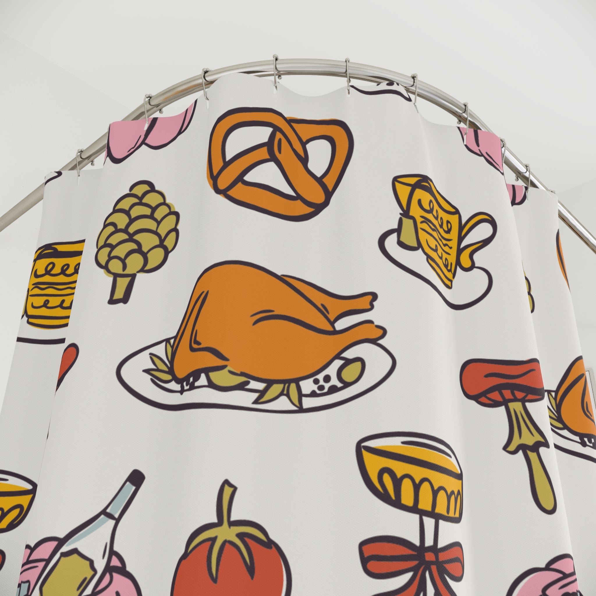 Thanksgiving Feast Shower Curtain, Festive Decor, Holiday Bathroom, Fall Celebration, Kitchen-Themed Gift