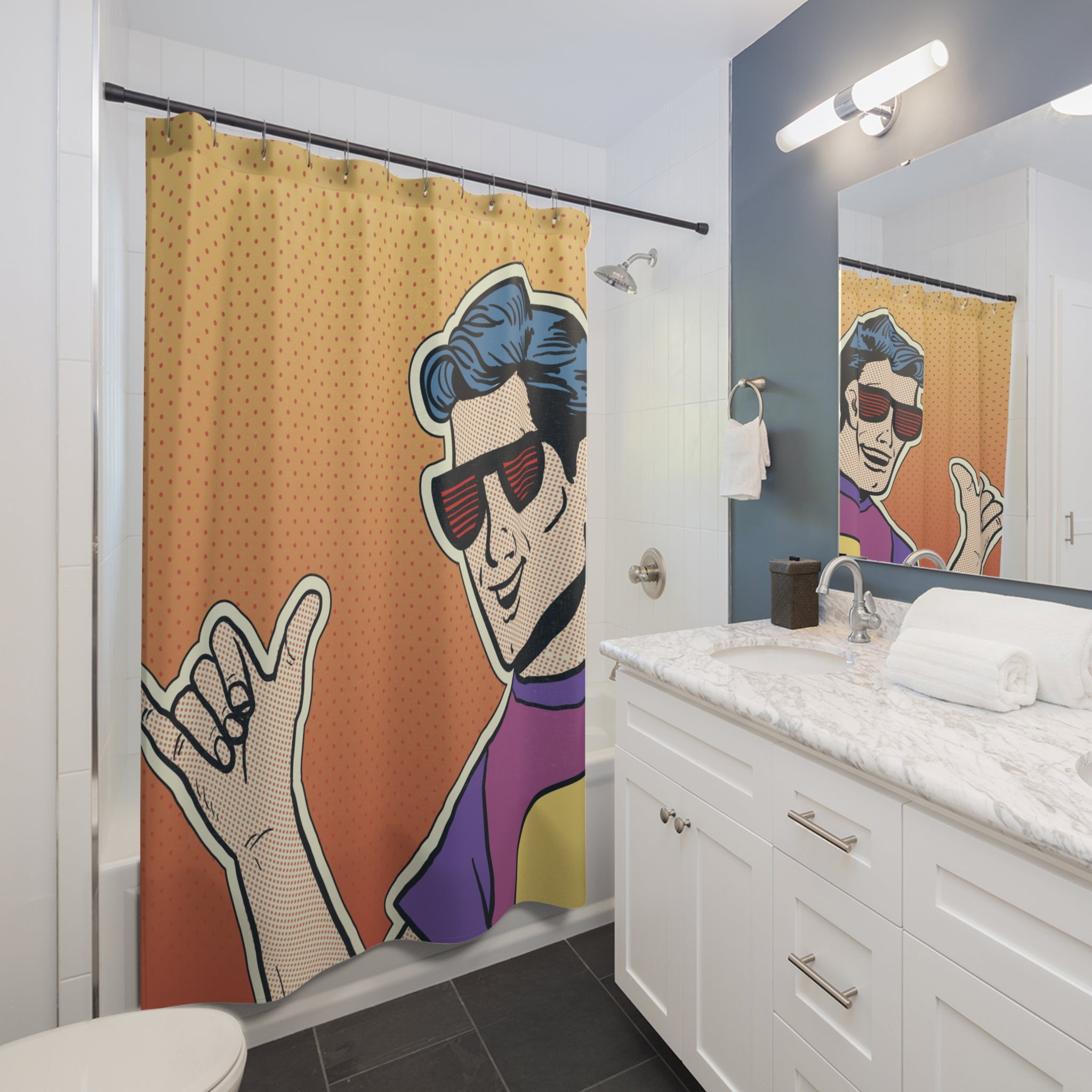 Retro Pop Art Shower Curtain, Fun Bathroom Decor, Vintage Style, Gift for him or her, Summer Vibes, Cool Home Accent