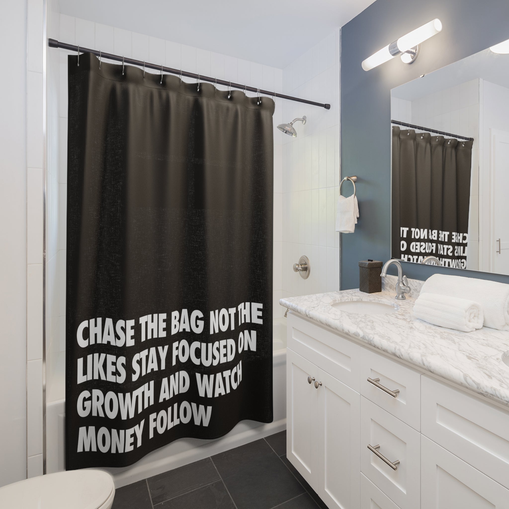 Chase The Bag Motivational Shower Curtain