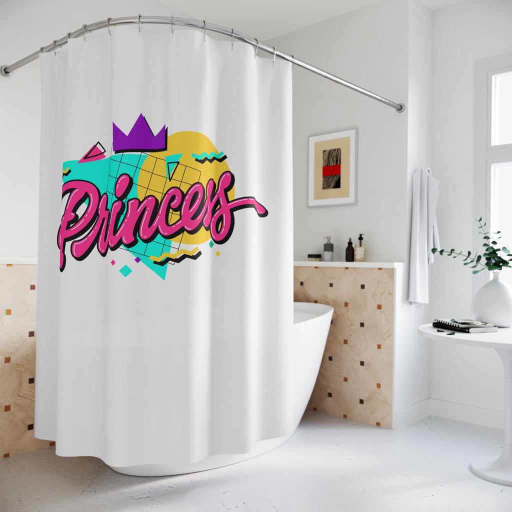 90s Style Princess Geometric Design on Off White Shower Curtain