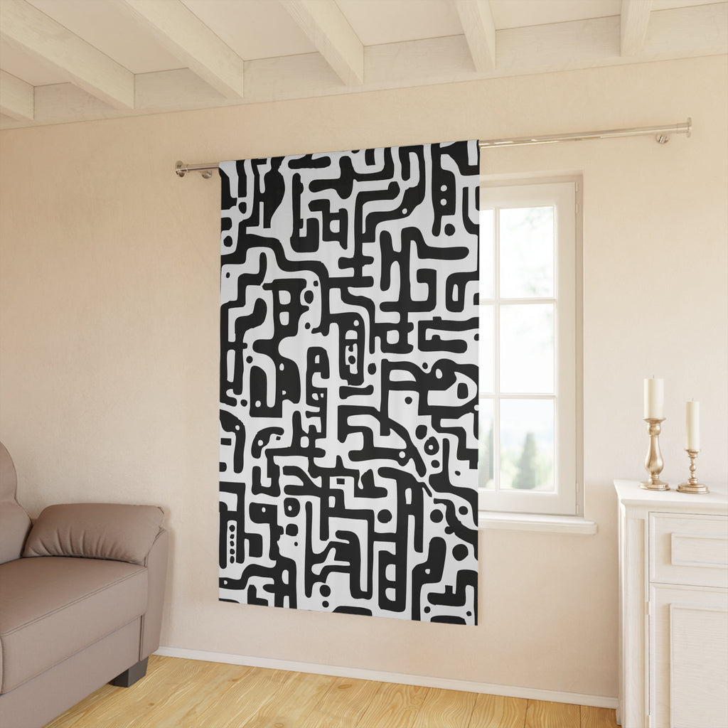 Modern Maze Black and White Style Blackout Window Curtain