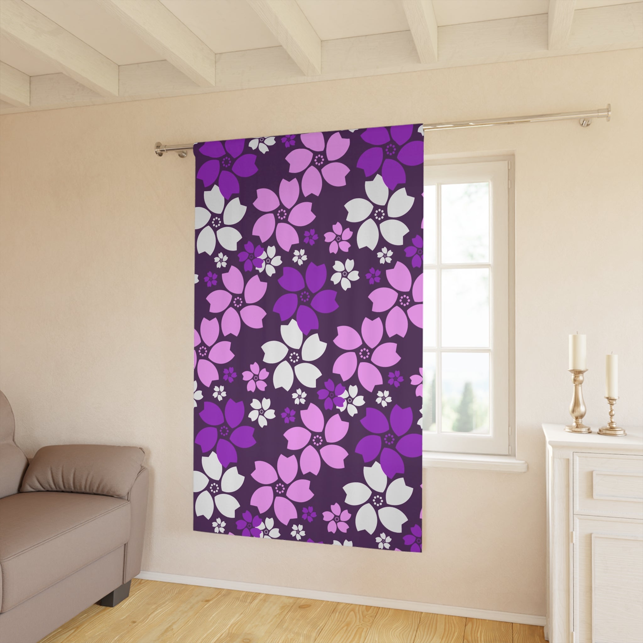 Peach Blossom Purple Pattern Blackout Window Curtain