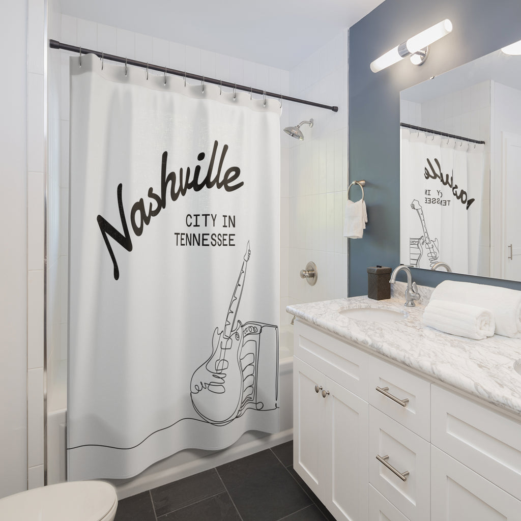 Guitar-Themed Shower Curtain Nashville City in Tennessee | Music Lover's Bathroom Decor, Music Gift, Home Accessories, Unique Bathroom Art, Rock & Roll Style