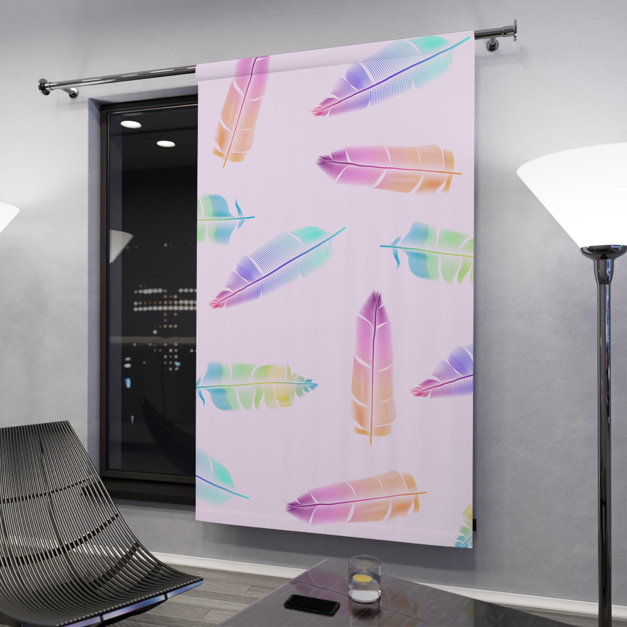 Boho Rainbow Feather Pattern Blackout Window Curtain