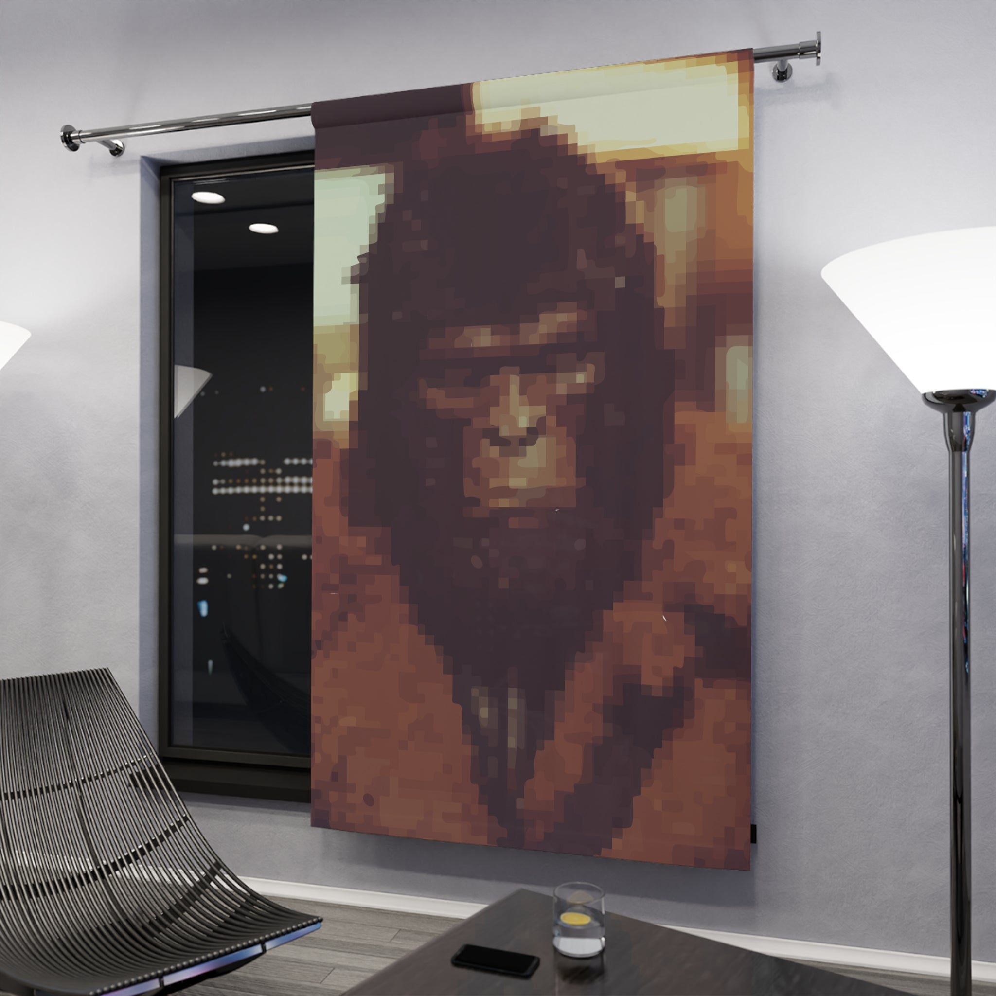 Retro Pixelated City Gorilla Blackout Window Curtain
