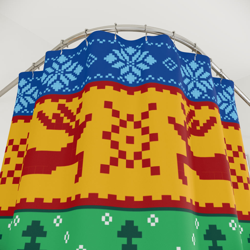 Festive Ugly Holiday Sweater Pattern Shower Curtain, Christmas Decor, Winter Theme, Home Bathroom Accessory, Party or Gift Idea