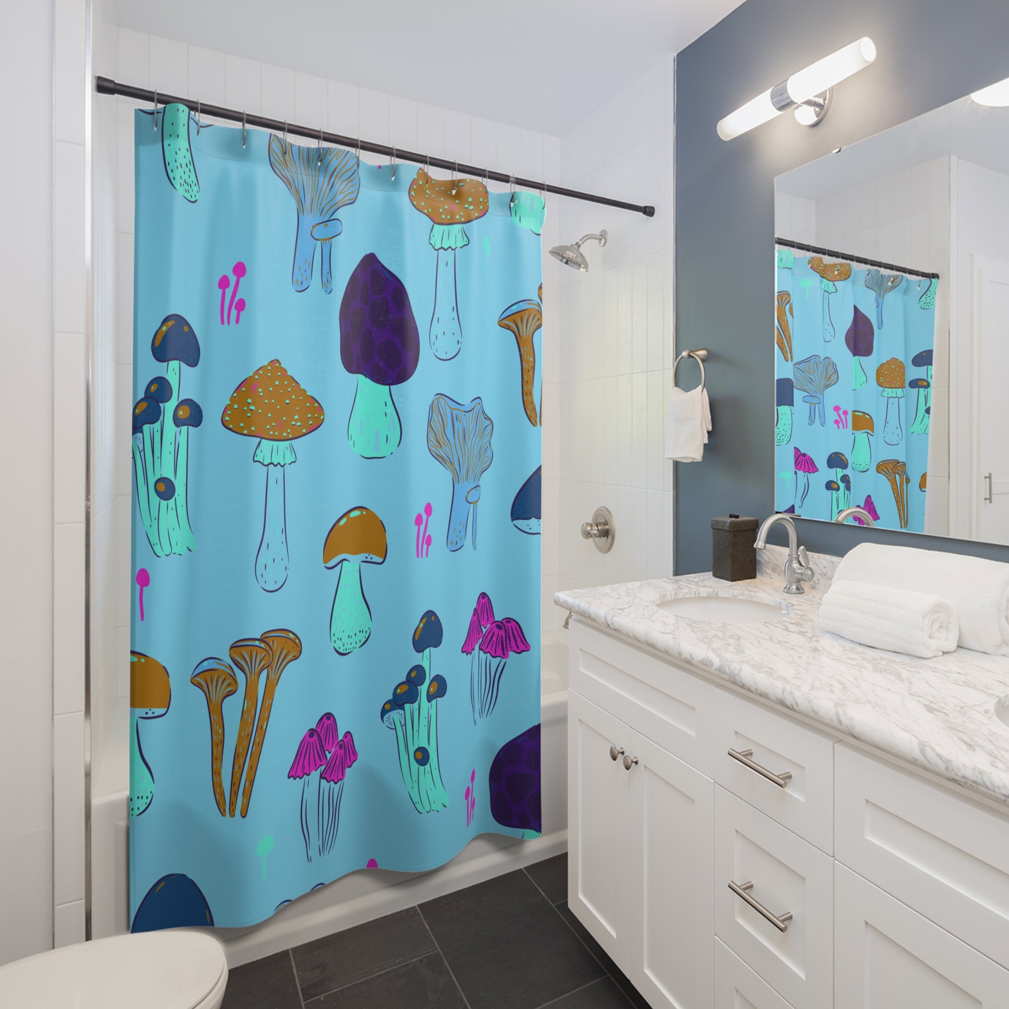 So Much Shroom Blue Shower Curtain