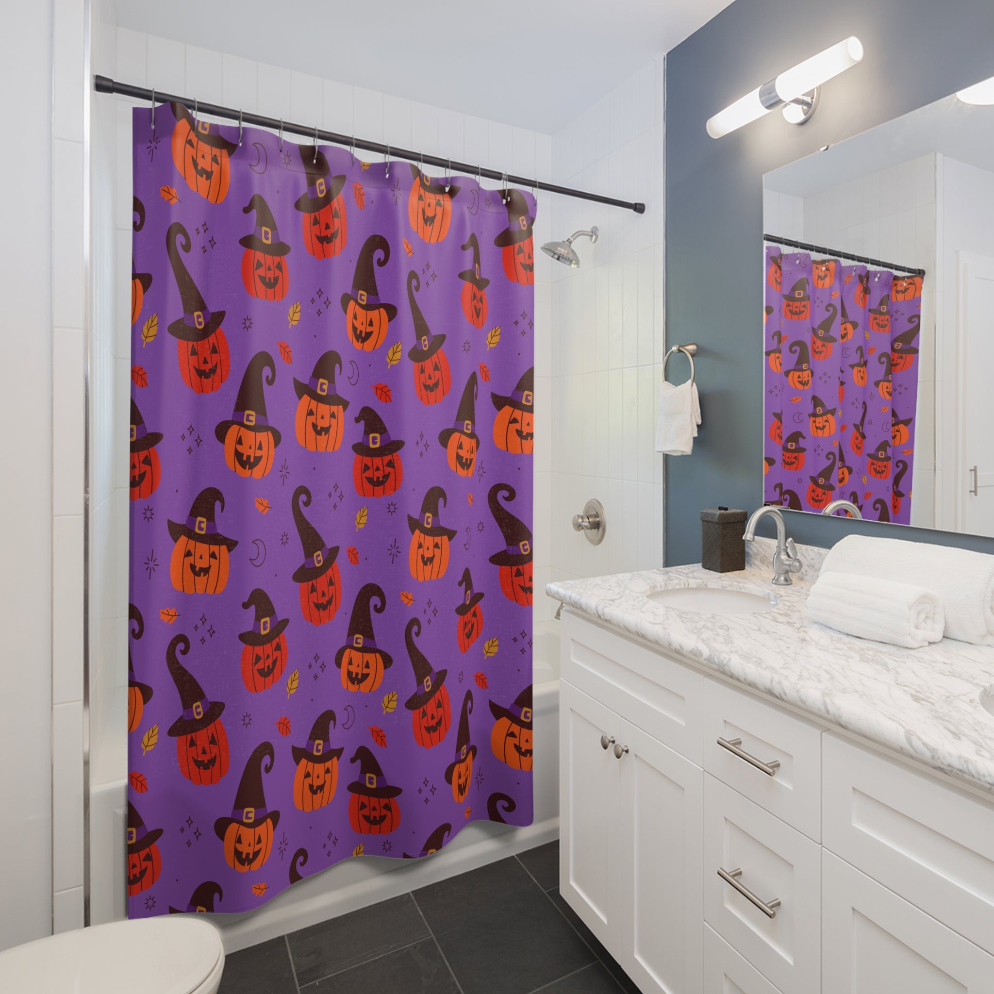 Halloween Themed Shower Curtains, Fall Decor, Pumpkin Design, Spooky Bathroom Accessories, Seasonal Home Decoration, Holiday Gift