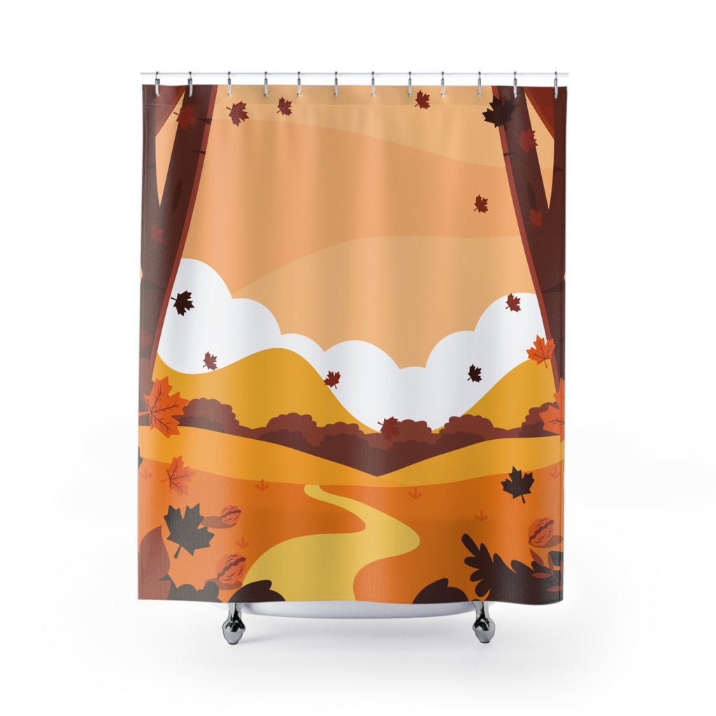 Autumn Landscape Shower Curtain, Fall Decor, Bathroom Accessories, Seasonal Home Decor, Leaf Pattern, Nature Vibes