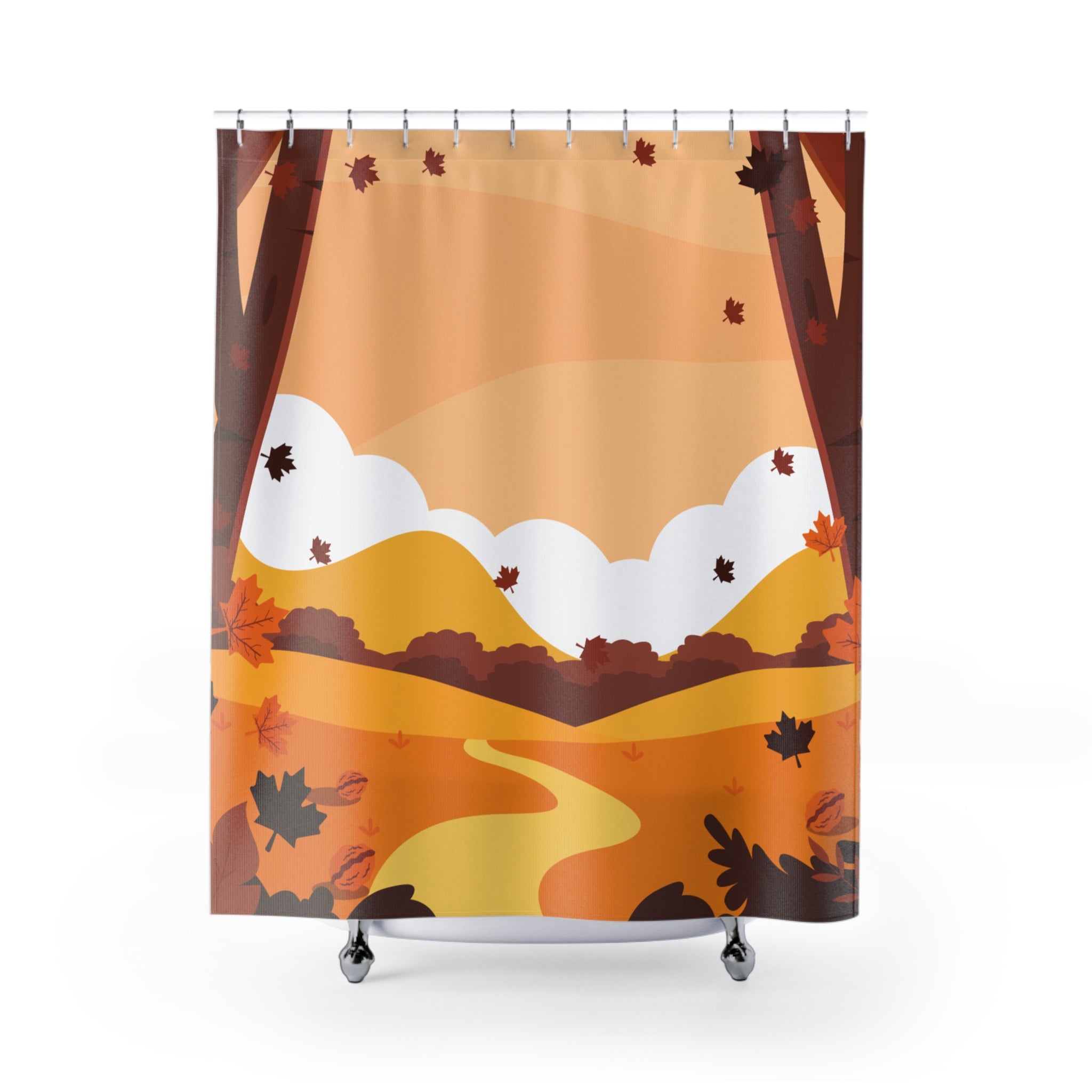 Autumn Landscape Shower Curtain, Fall Decor, Bathroom Accessories, Seasonal Home Decor, Leaf Pattern, Nature Vibes