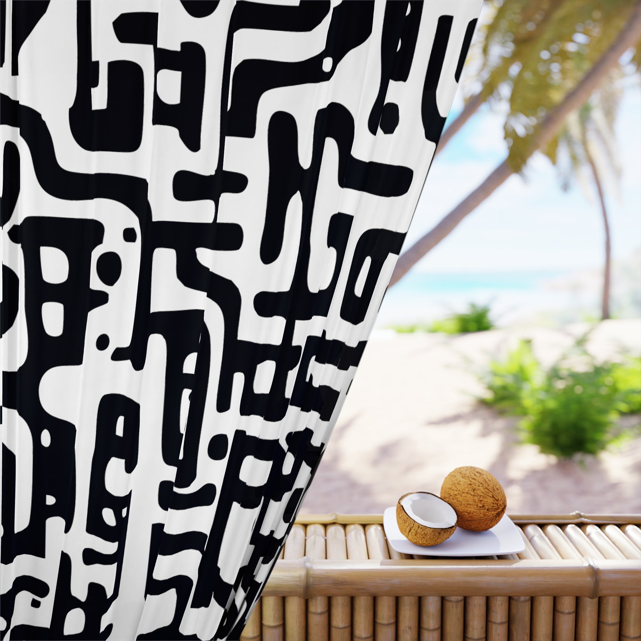 Modern Maze Black and White Style Blackout Window Curtain