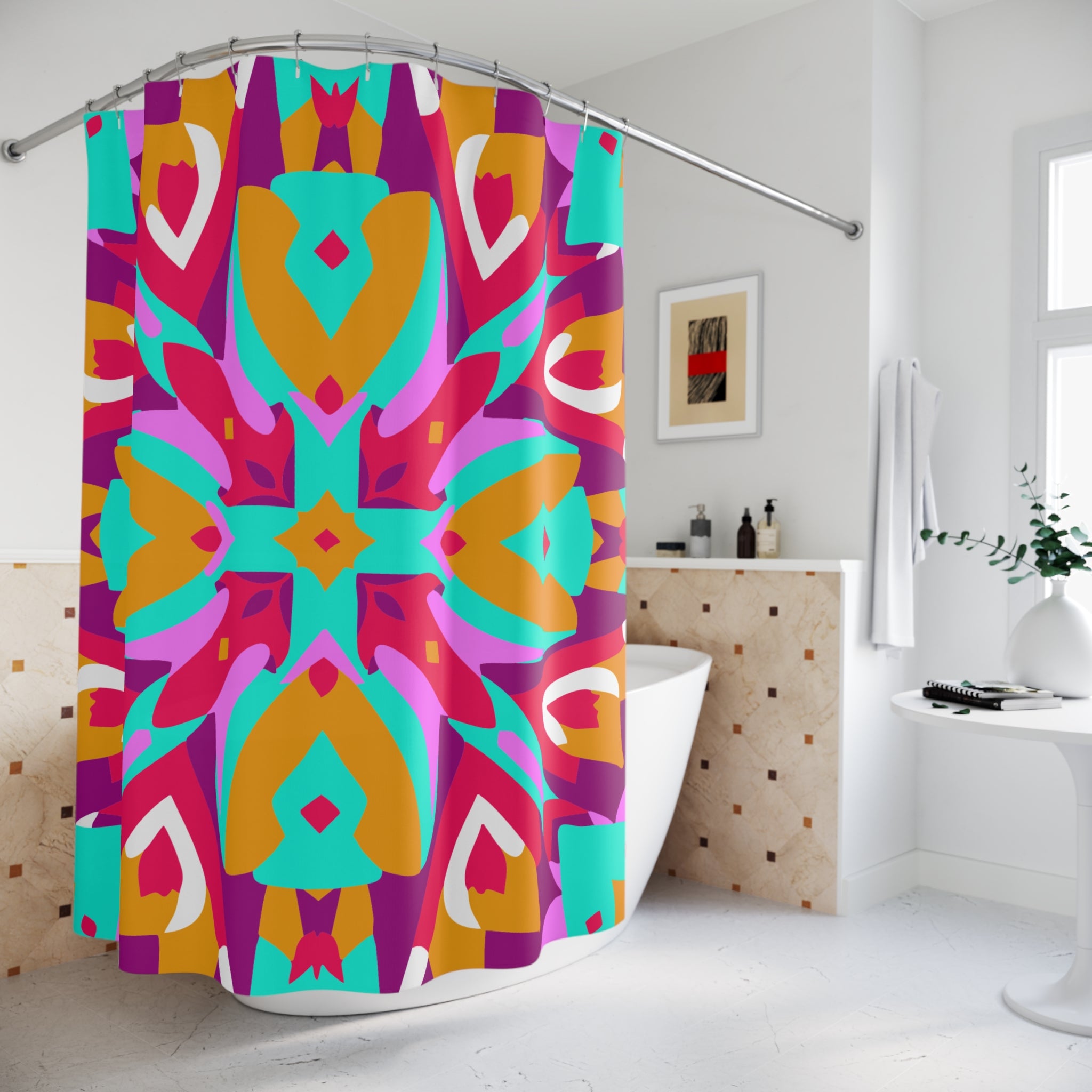 Pinkish Geometric Patterned  Shower Curtain