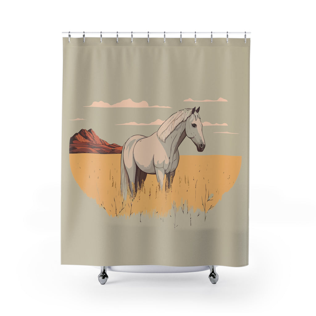 Horse Landscape Shower Curtain | Bohemian Bathroom Decor, Equestrian Gifts, Nature-Themed Home, Unique Shower Drapes, Horse Lover Decor
