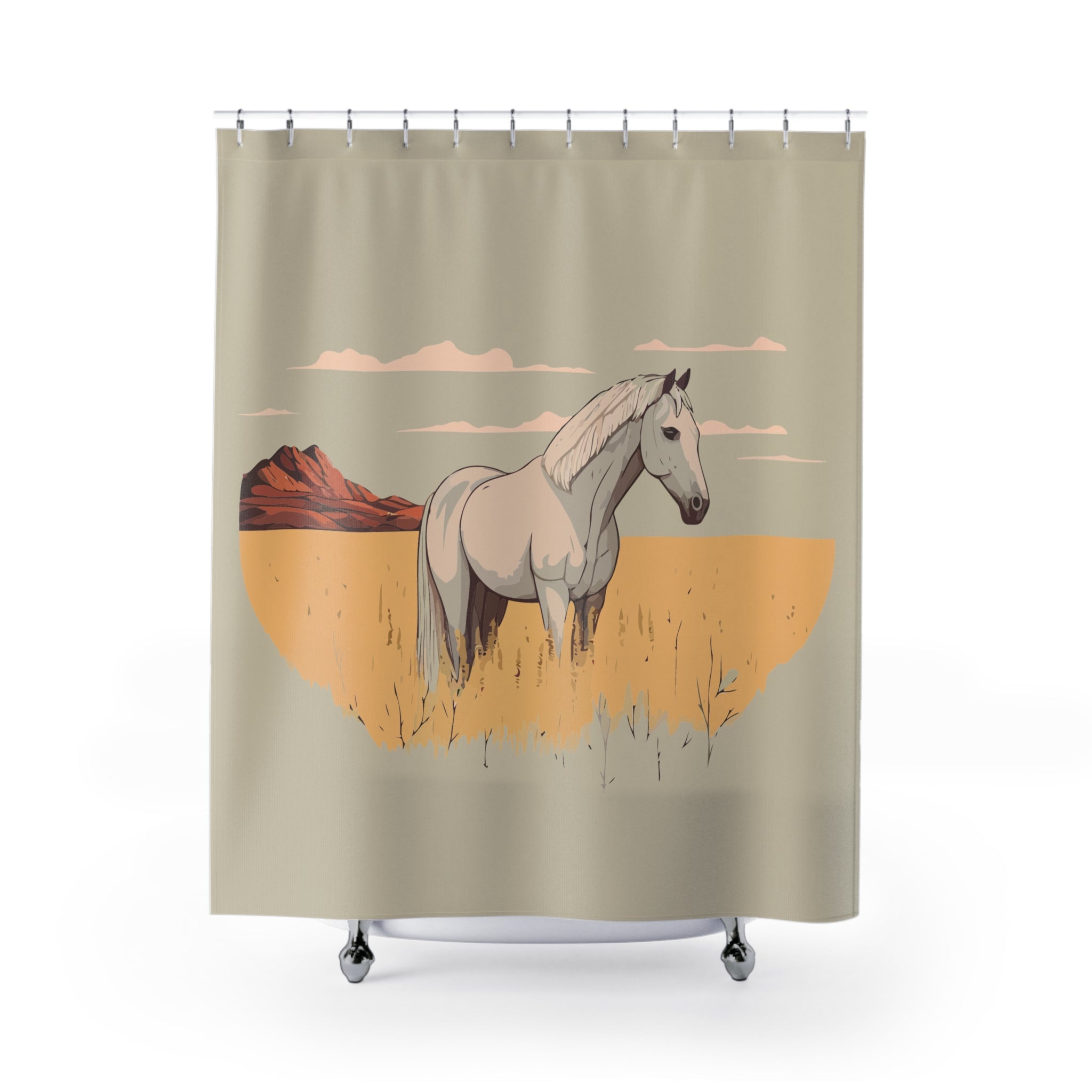 Horse Landscape Shower Curtain | Bohemian Bathroom Decor, Equestrian Gifts, Nature-Themed Home, Unique Shower Drapes, Horse Lover Decor