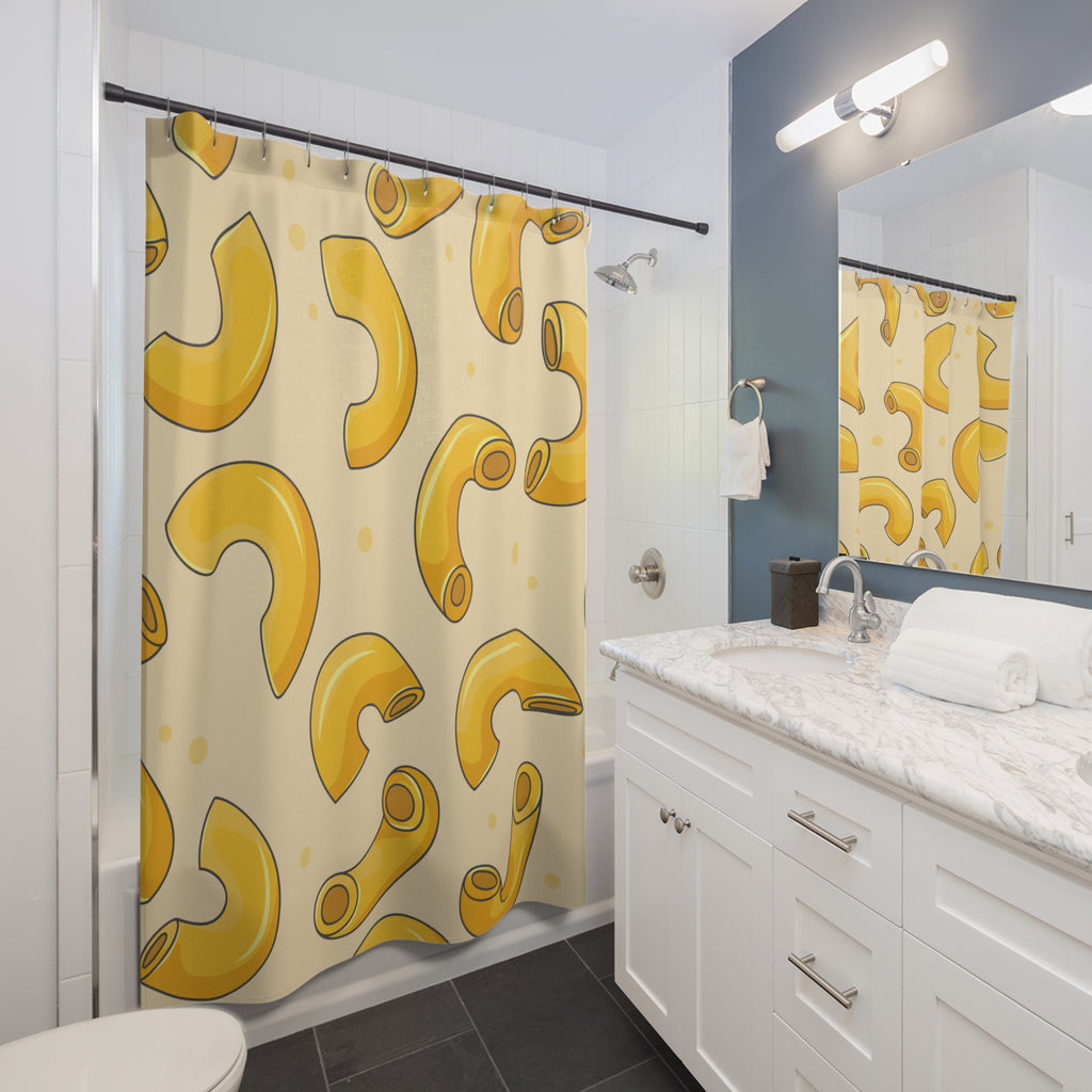 Macaroni Pattern Shower Curtain, Fun Bathroom Decor, Kitchen Theme, Gift for Chefs, Playful Home Accessories, Quirky Design